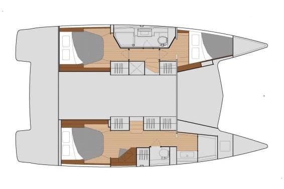 2024 Fountaine Pajot Isla 40 catamaran layout with spacious cabins and modern amenities.