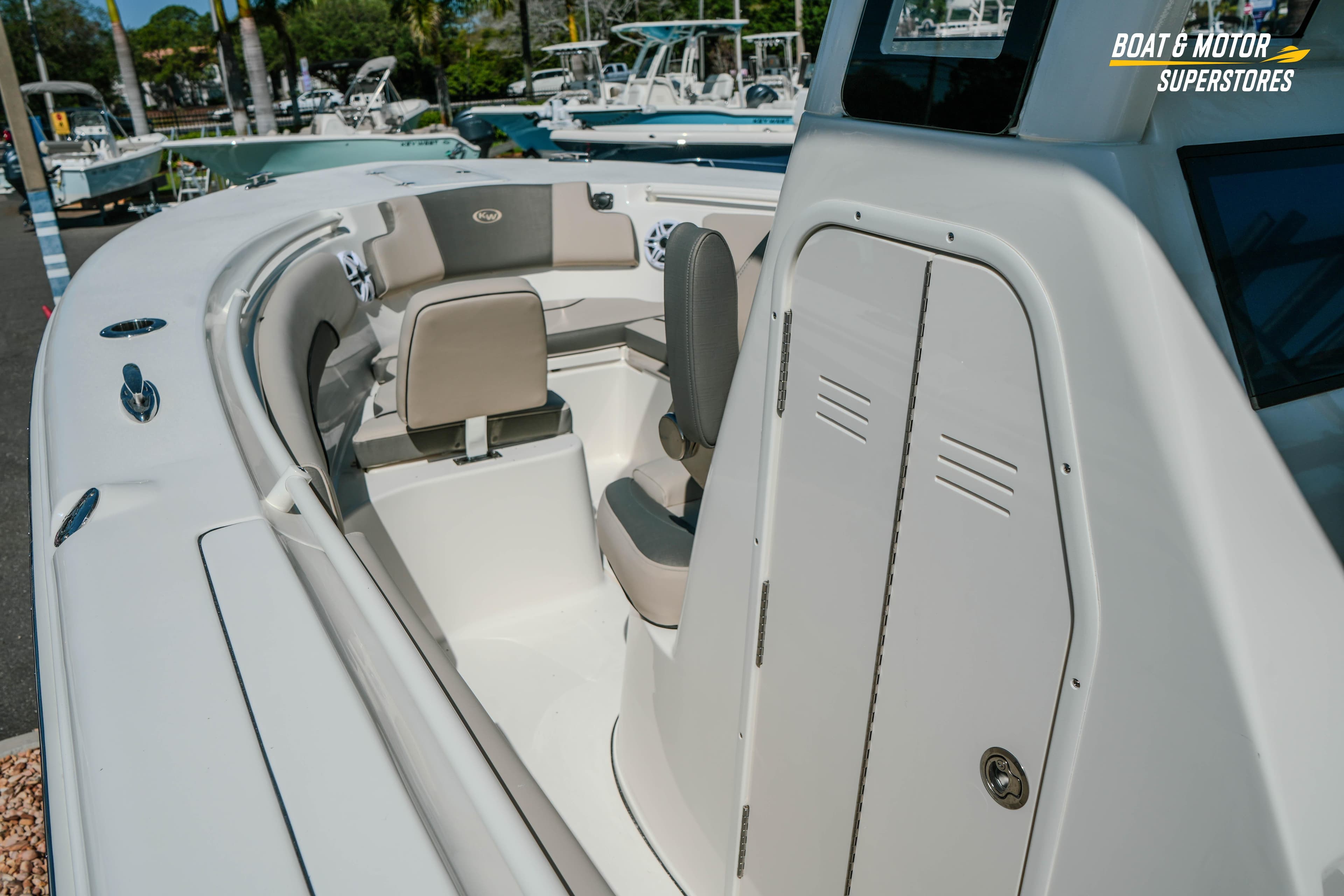 2026 Key West 260 Center Console boat interior with seating and storage compartments.
