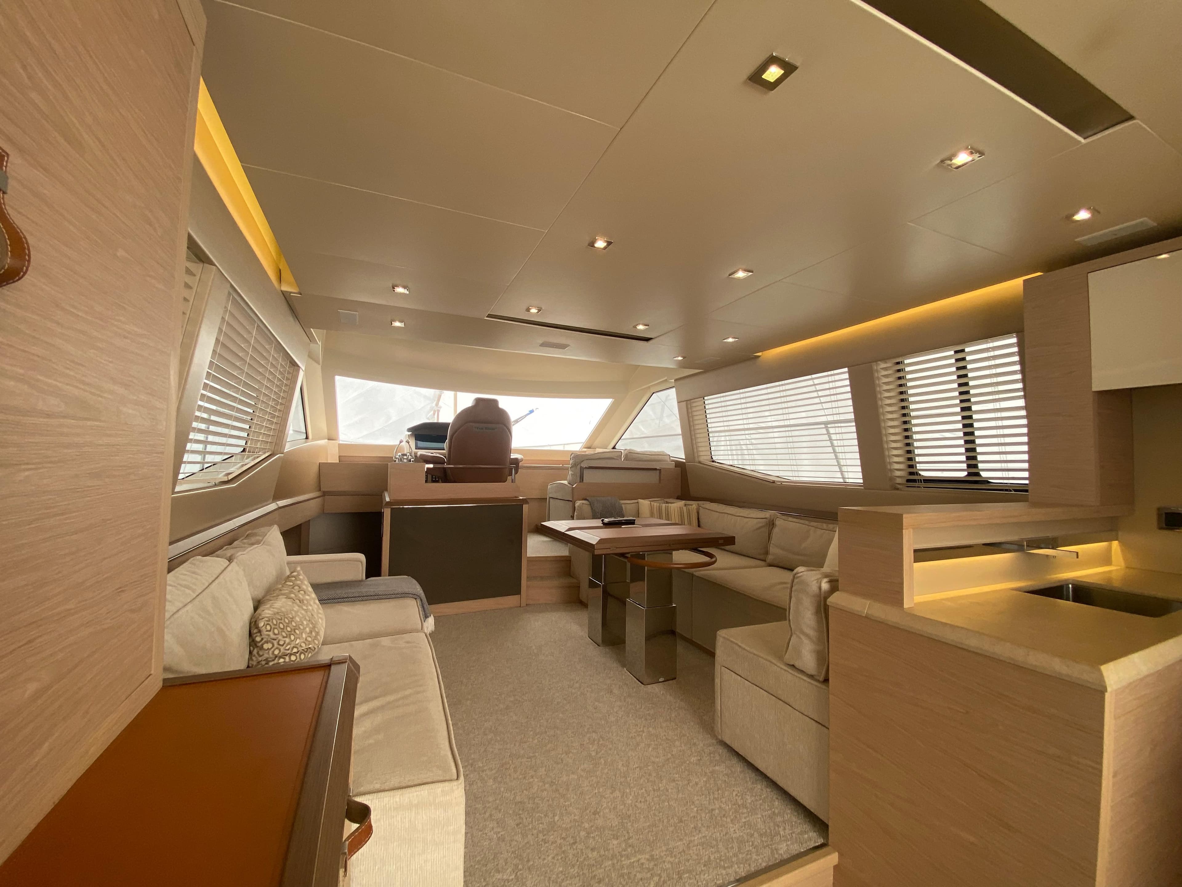 Luxurious interior of 2017 Beneteau Monte Carlo MC6 yacht with modern furnishings.
