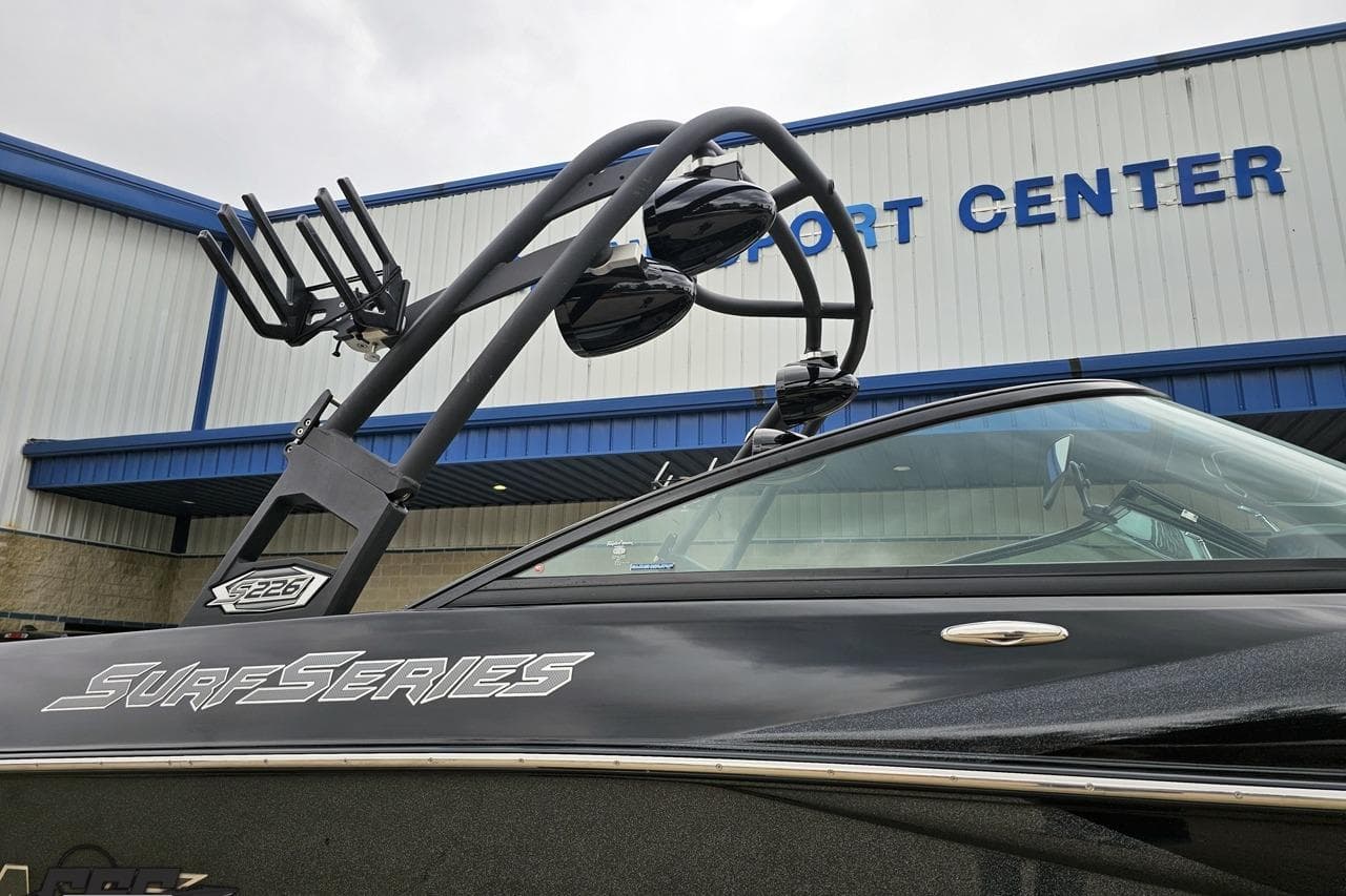 2018 Supreme S226 Surf Series boat at a sport center.