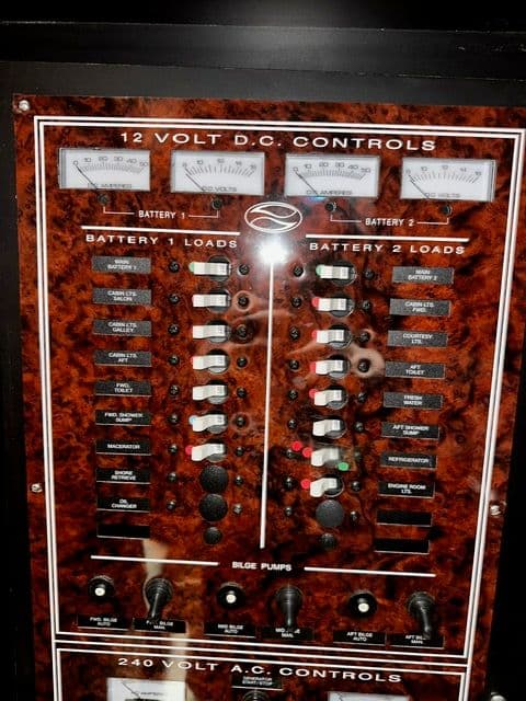 Control panel of the 2002 Silverton 39 Motor Yacht.