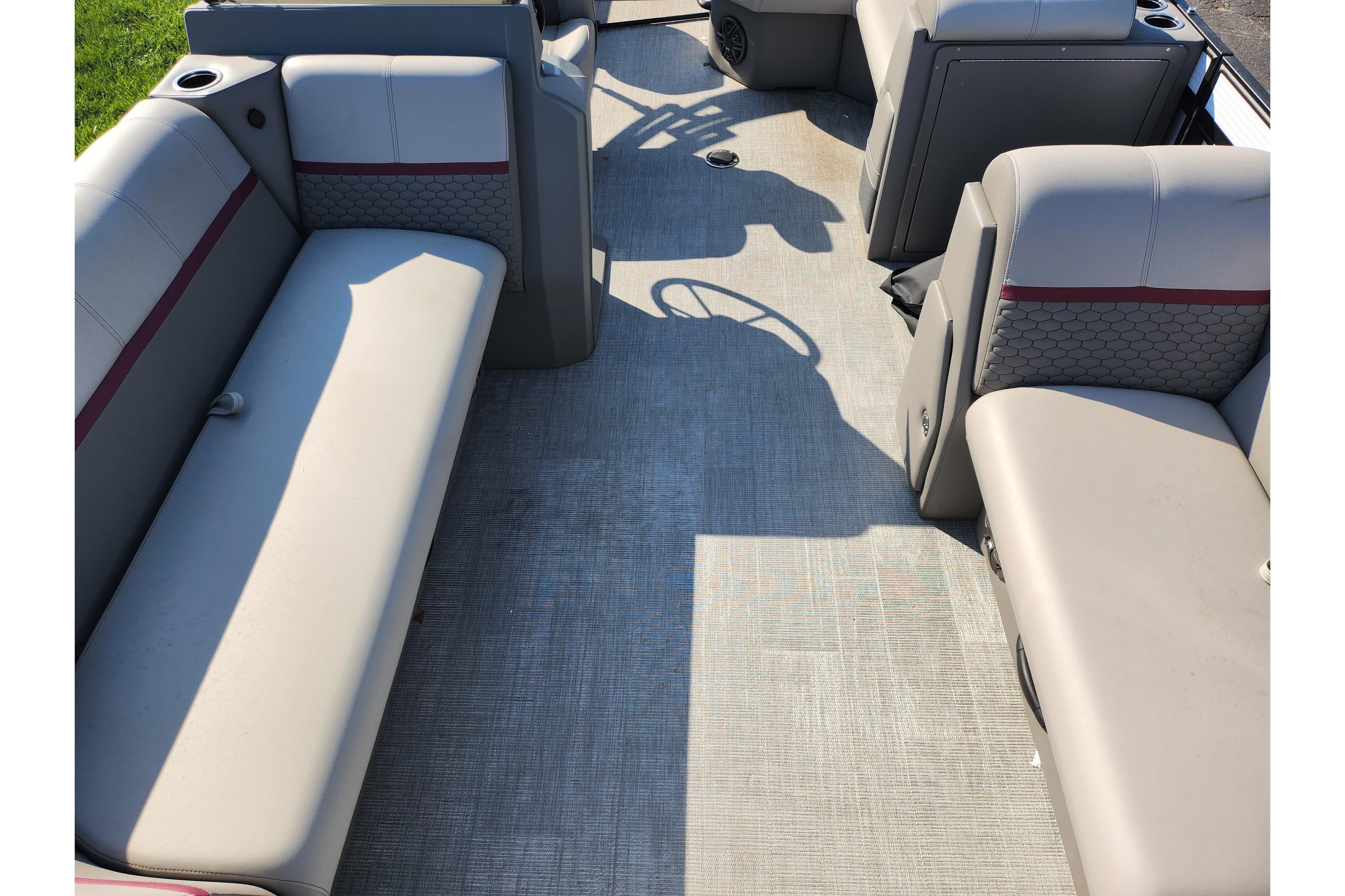 2024 Qwest Angler Qwest XRE boat interior with spacious seating and modern design.