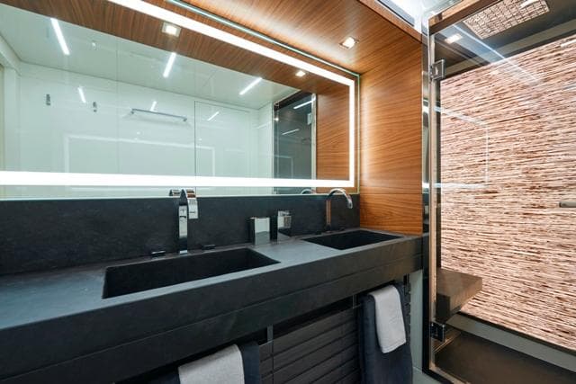 Luxurious bathroom in 2017 Astondoa Century 100 yacht with modern fixtures and elegant design.