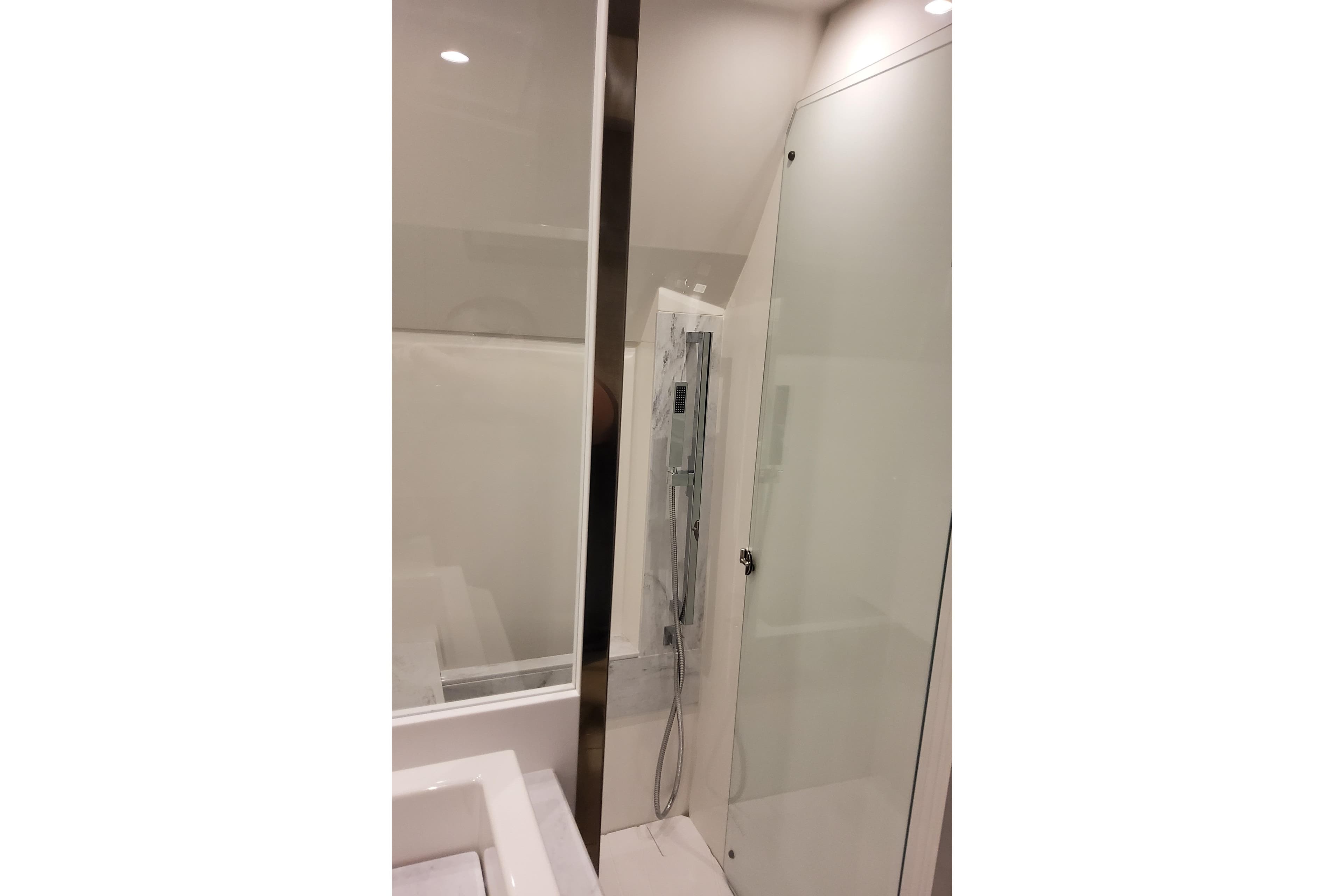Modern bathroom with glass shower in 2026 Formula 500 Super Sport Crossover.