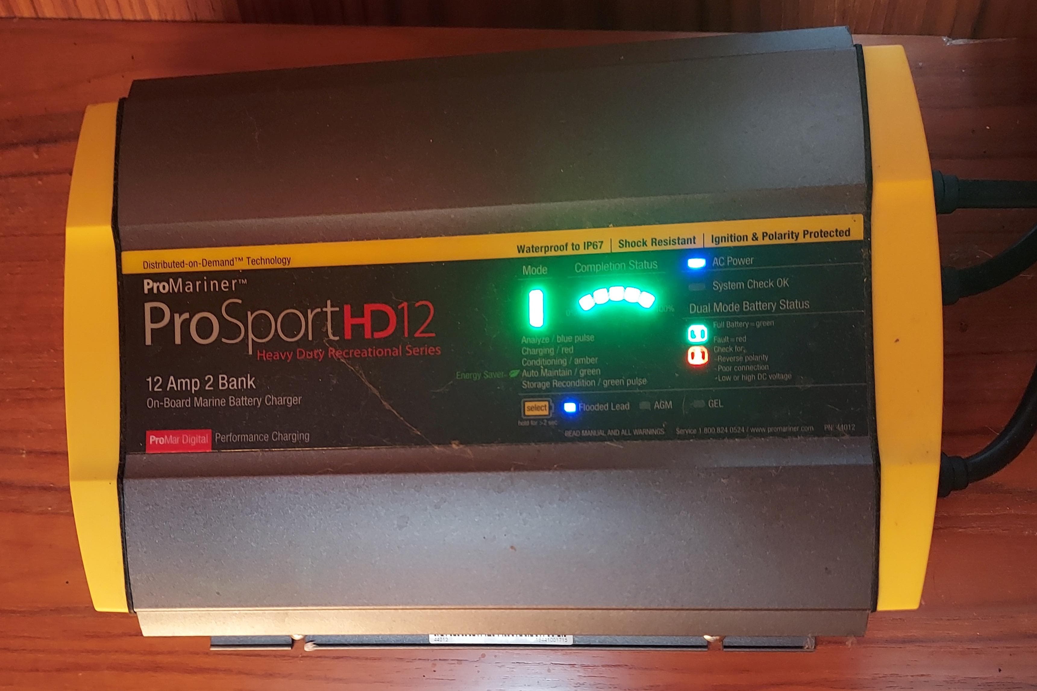 ProMariner ProSport HD12 marine battery charger on Jeanneau 34.2, year 2000.
