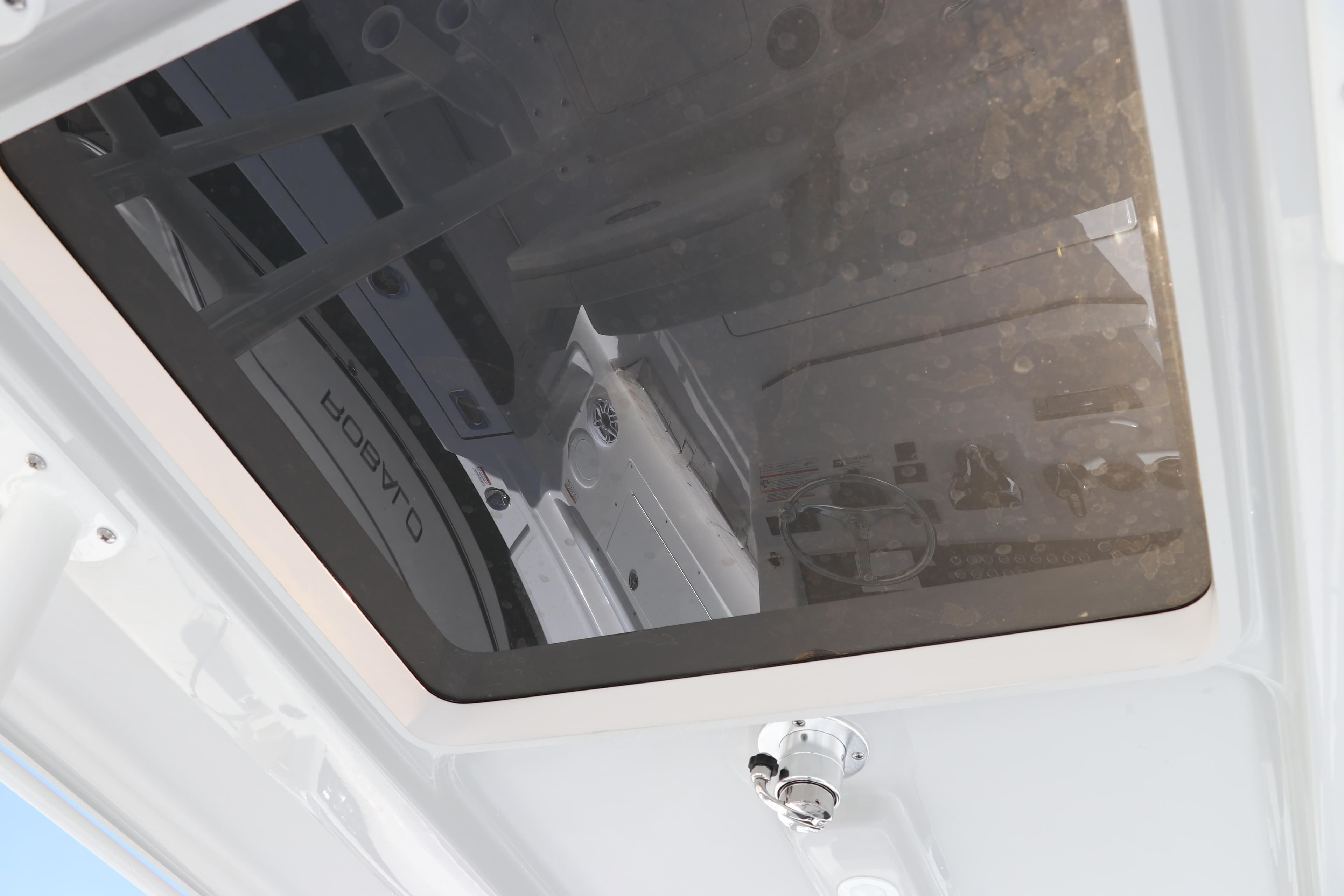 2025 Edgewater 325CC boat interior with a sleek, modern design and advanced features.