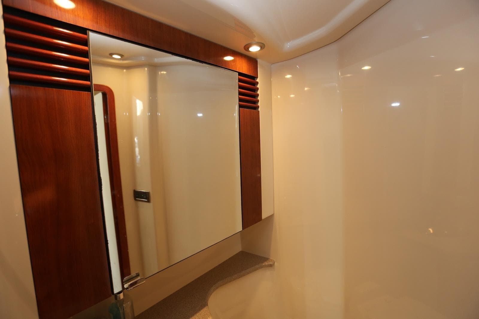 Luxurious bathroom interior of 2004 Sea Ray 420 Sedan Bridge yacht.