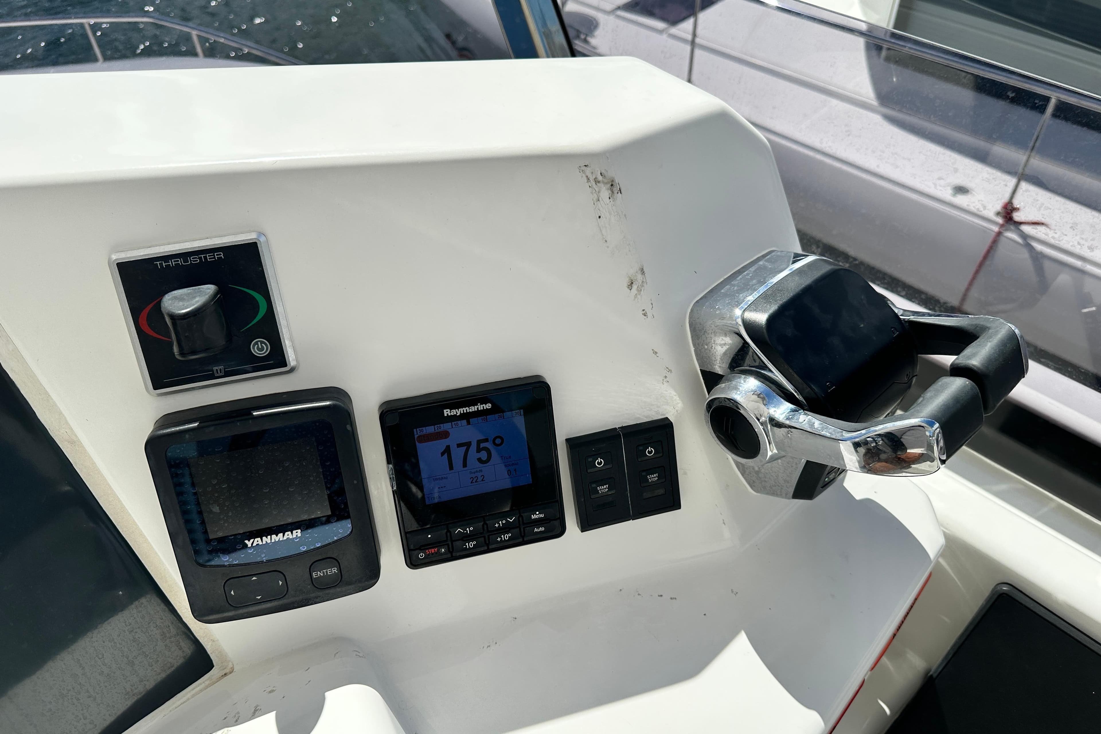 Control panel of 2025 Robertson and Caine Leopard 46 Powercat with navigation instruments.