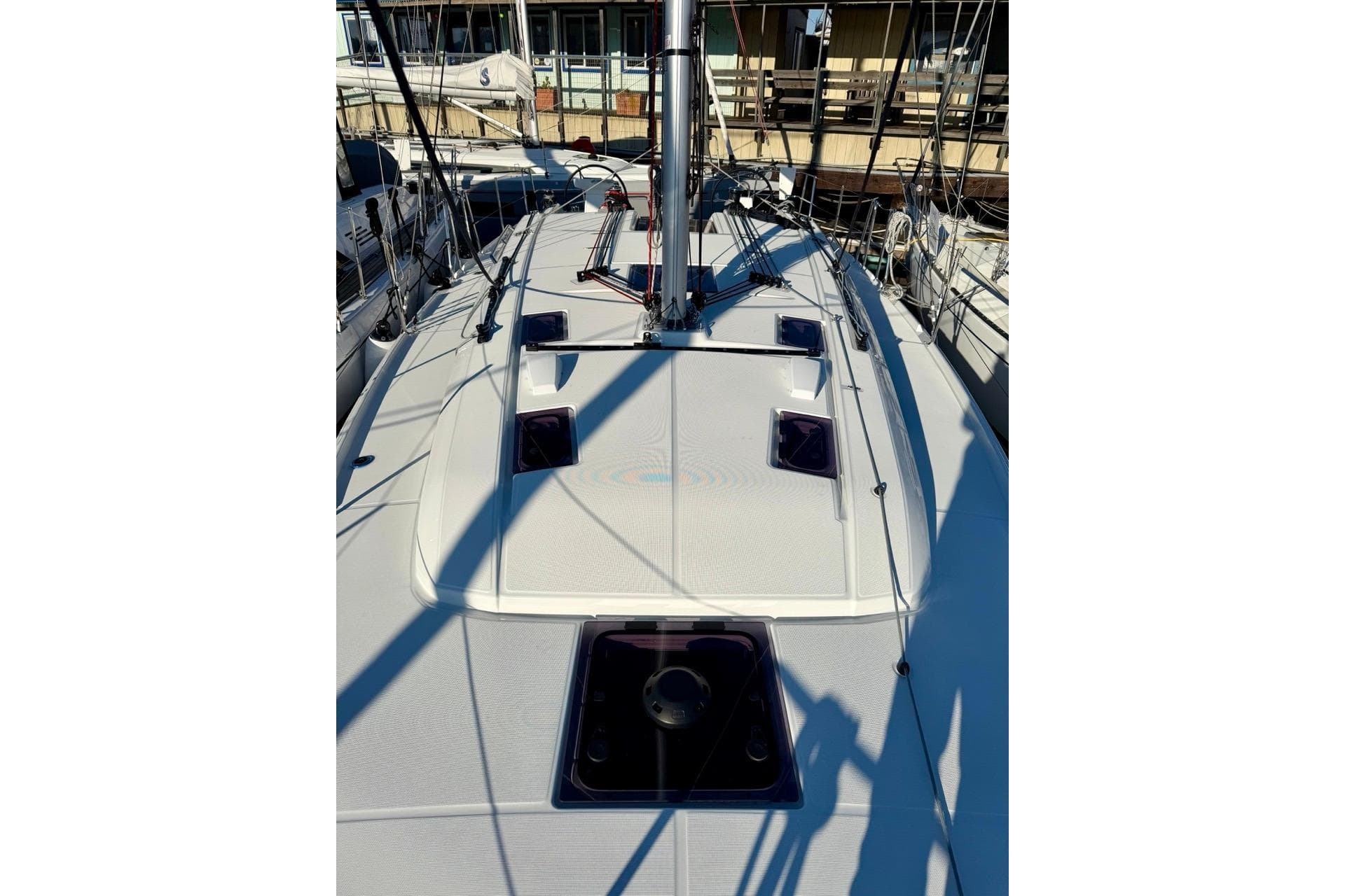 2025 Beneteau Oceanis 37.1 yacht deck with hatches and rigging.