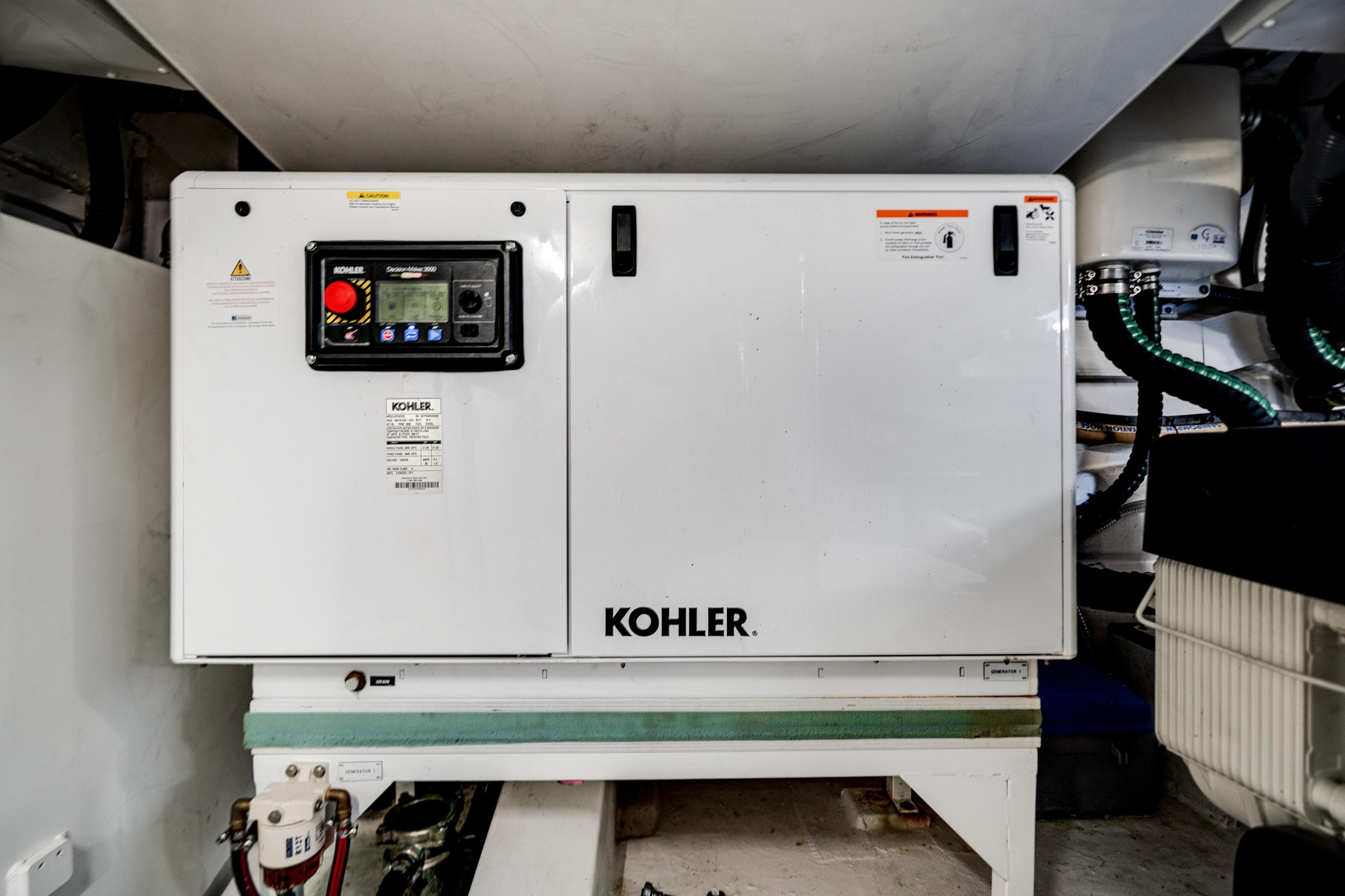 Kohler generator in 2023 Azimut Fly 68 yacht engine room.