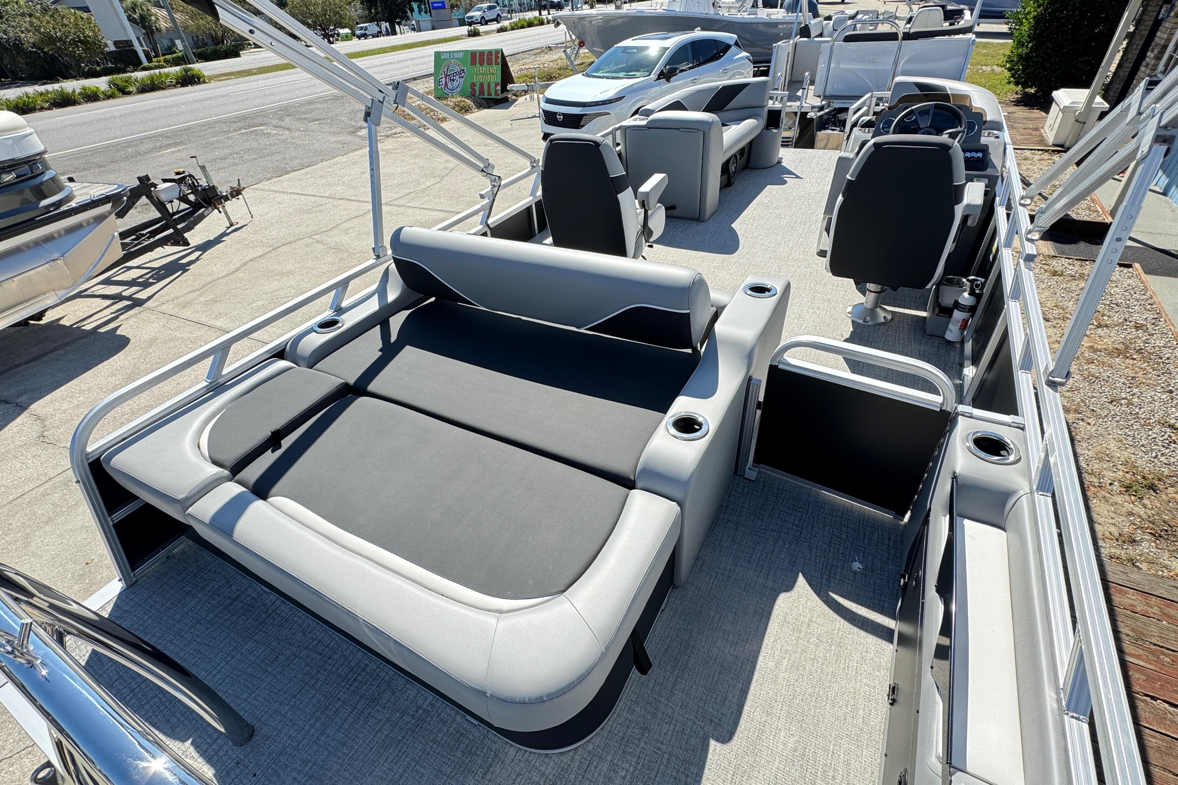 2025 Avalon Venture 2385 VRB pontoon boat with spacious seating and modern design.