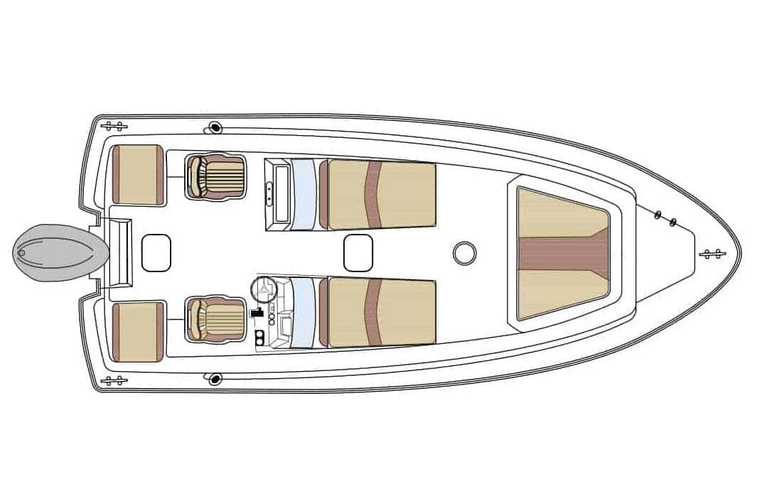Manufacturer Provided Image: Top view layout of 2025 Scout 175 Sport Dorado boat, featuring seating and engine placement.