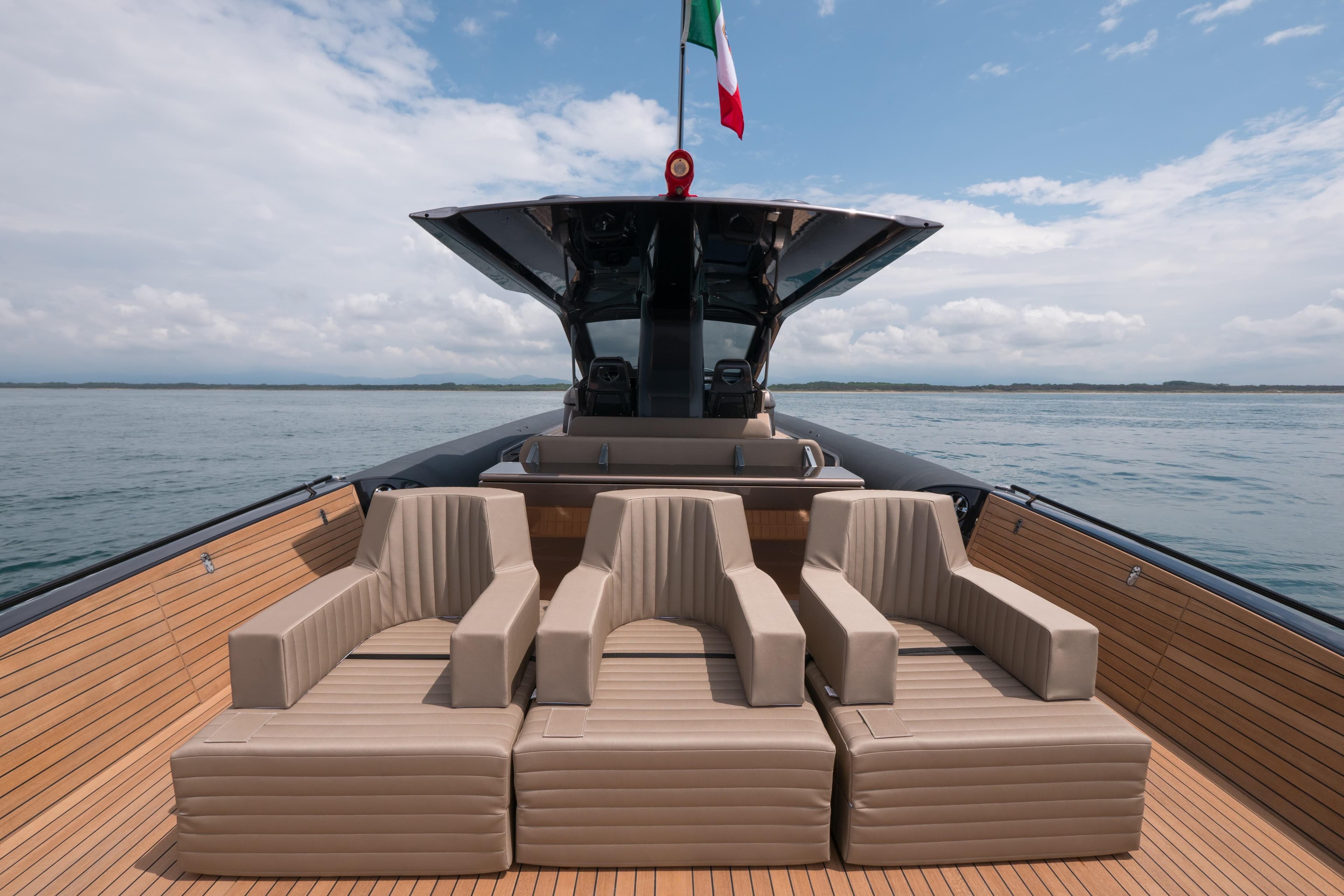 Luxurious Anvera 48 yacht deck with modern seating,