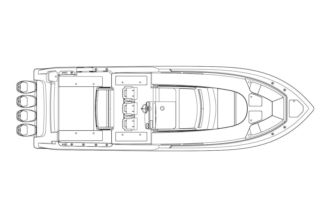 Manufacturer Provided Image: Top view line drawing of 2021 Boston Whaler 420 Outrage boat.