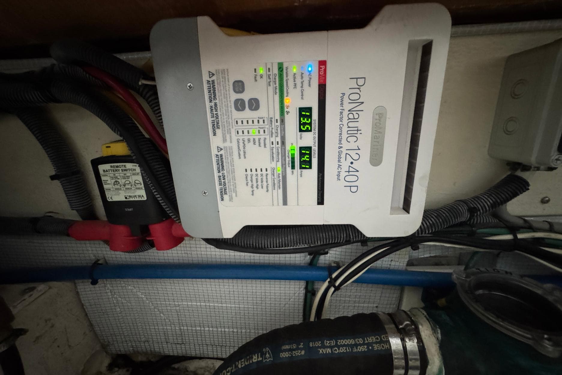 ProNautic 12-40P charger in 2013 Back Cove 30 boat engine room.