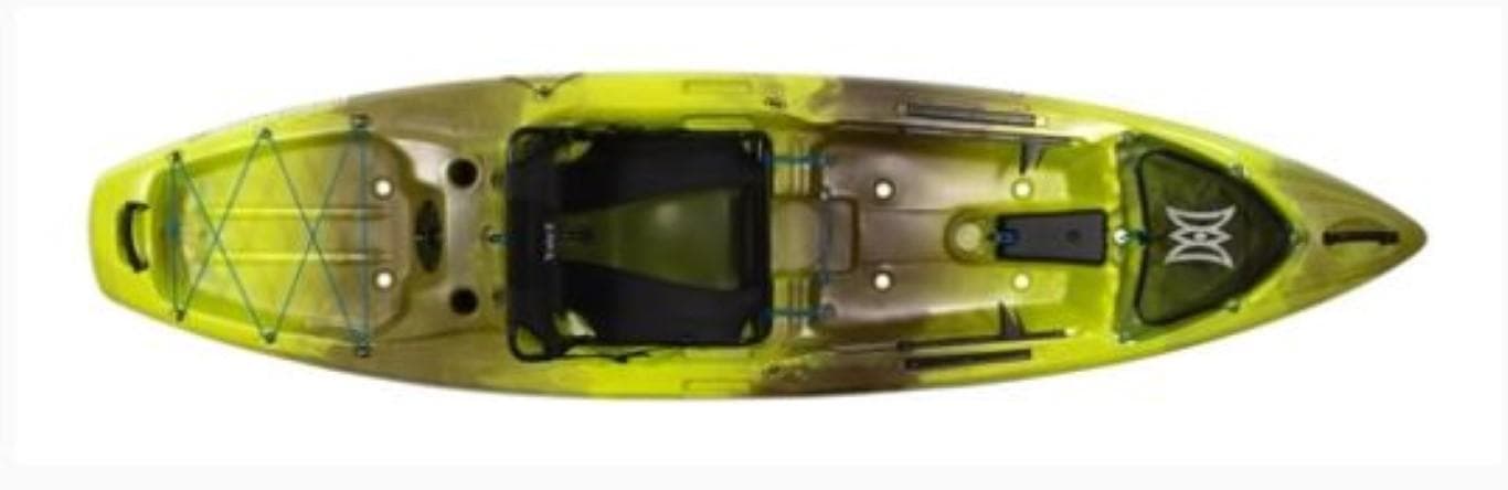 2023 Perception Kayaks Pro 10, top view, green and brown sit-on-top kayak.