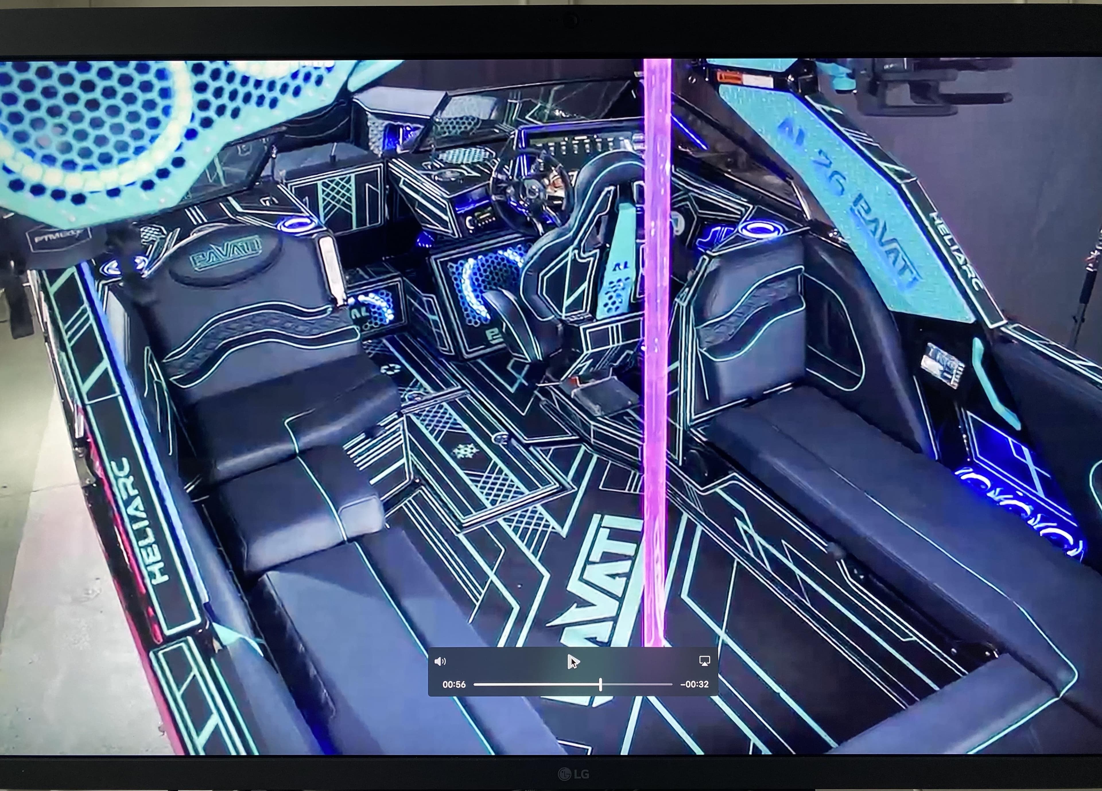 2021 Pavati AL26 boat interior with neon accents and modern design.