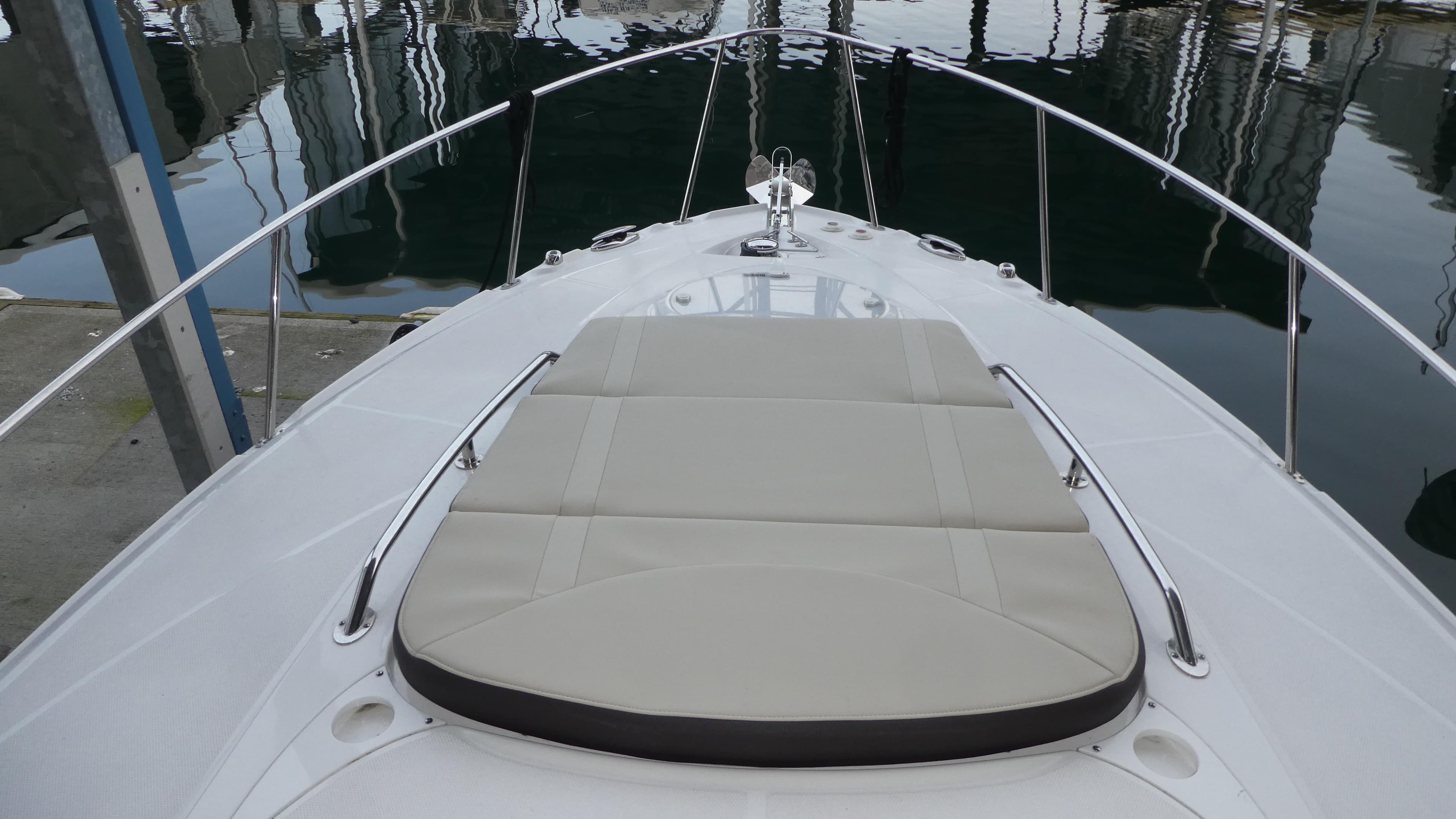 Foredeck of 2019 Monterey 295 Sport Yacht at dock.