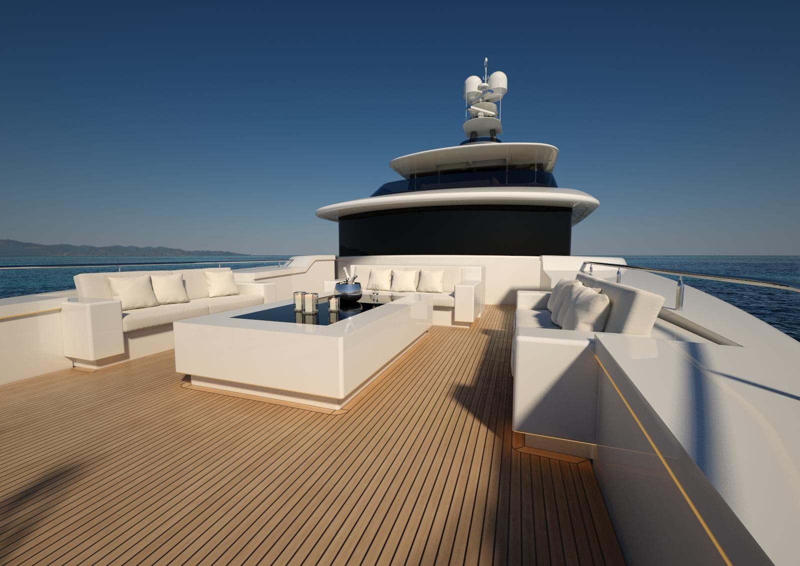 Luxurious 2026 Magnolia Yachts deck with elegant seating and ocean view.