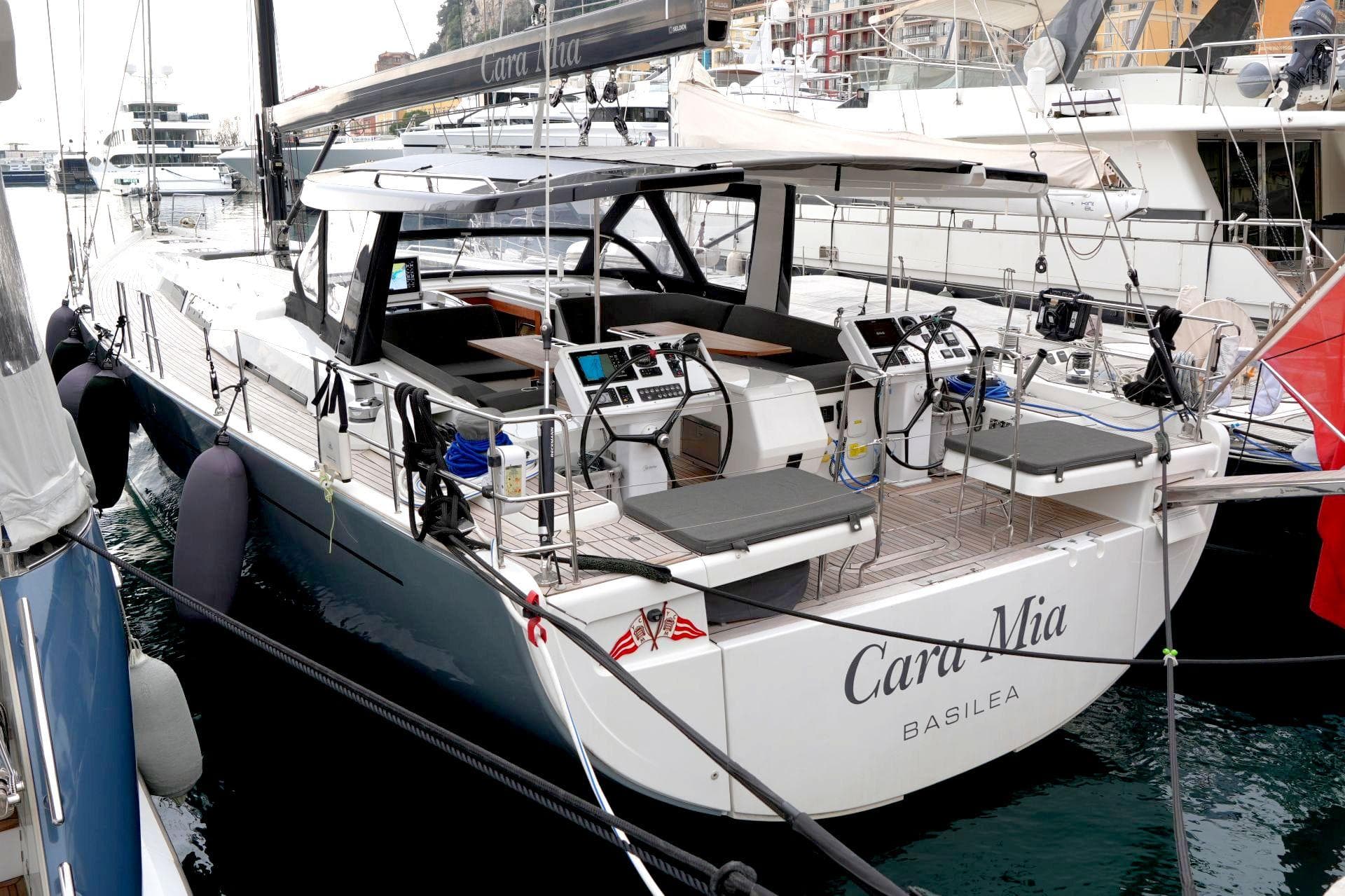 2018 Hanse 675 sailing yacht docked in harbor.