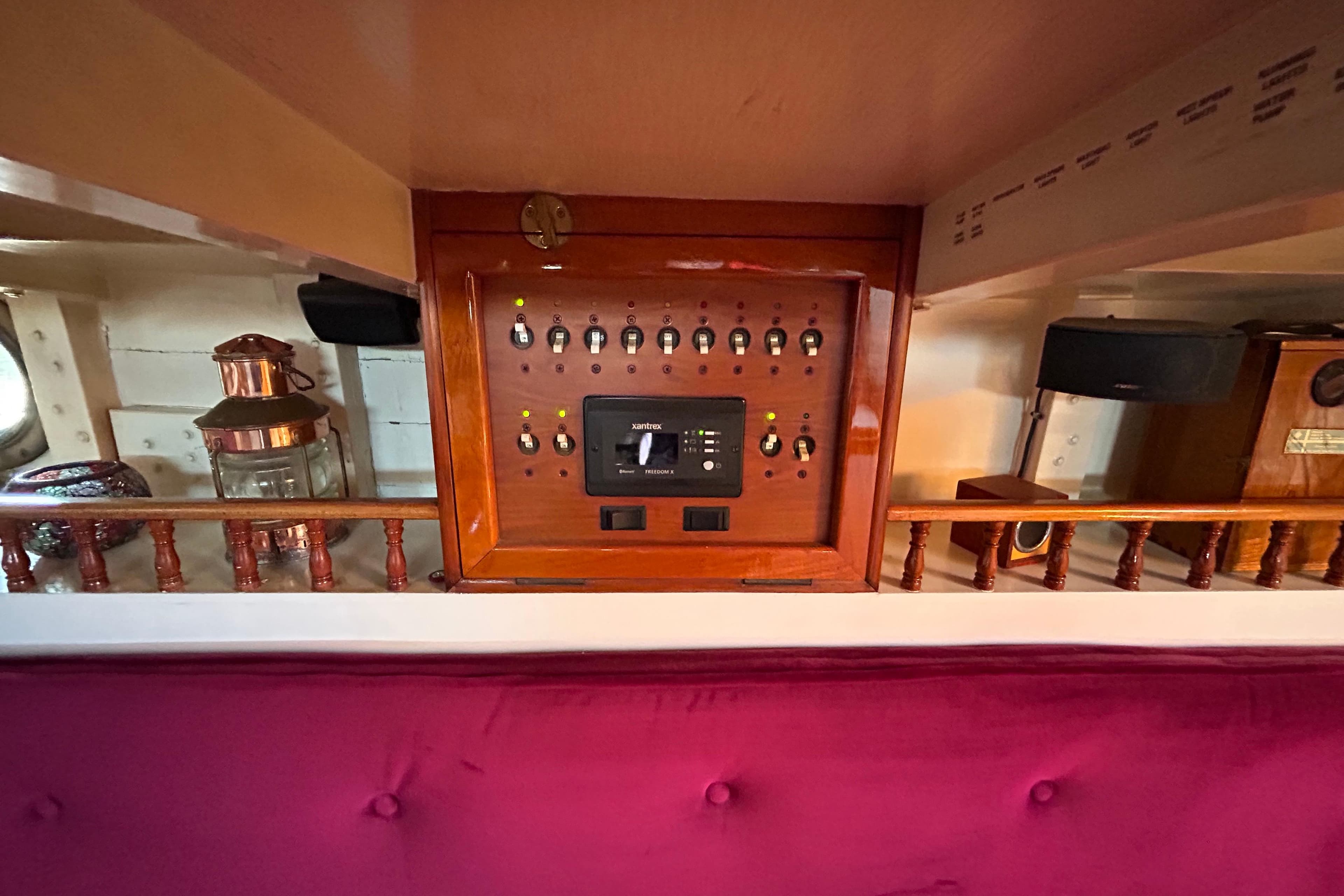 1975 Robin Fong PORPOISE interior with vintage control panel and nautical decor.