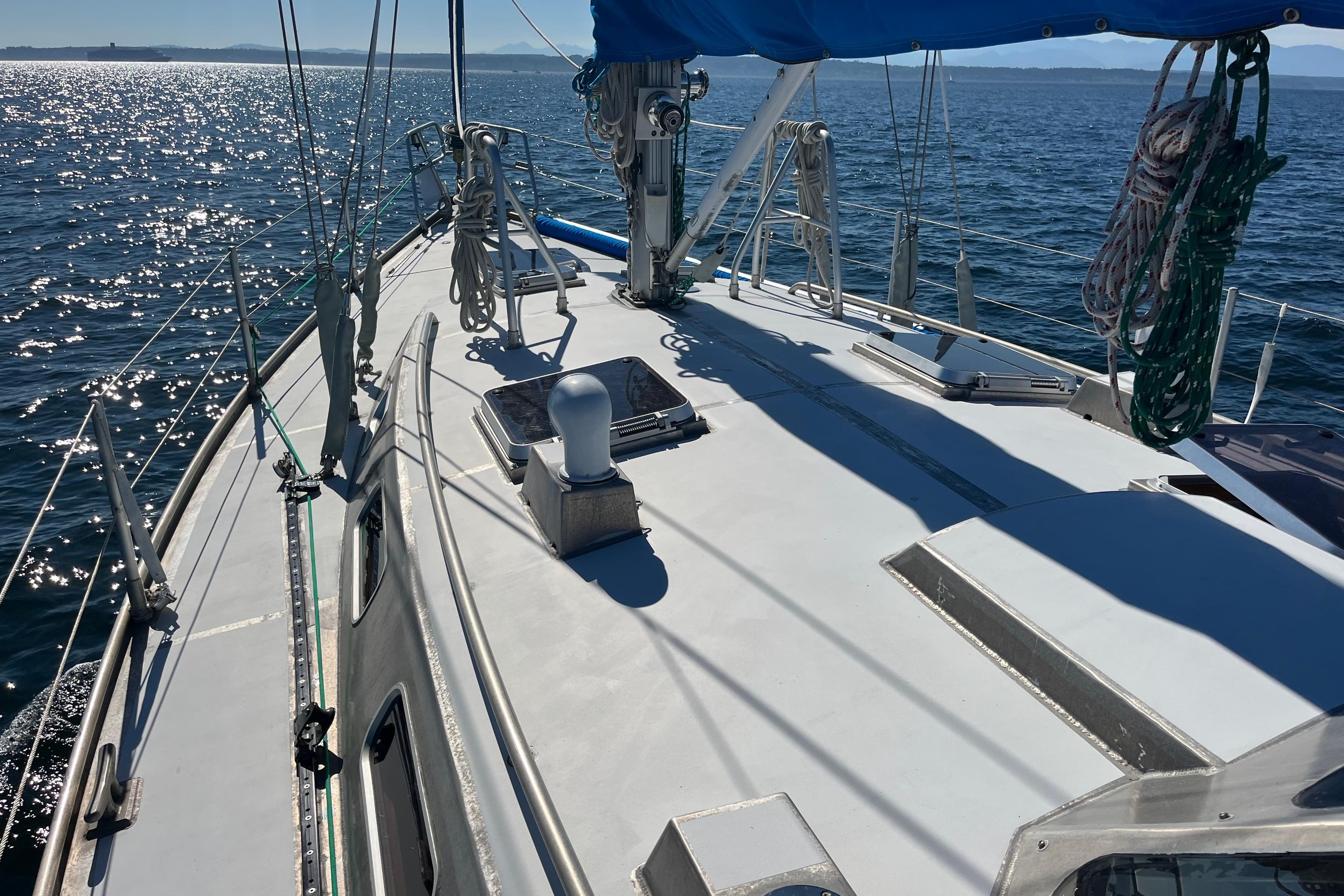 Sailing yacht Lavranos 43, 2010 model, on open sea with clear skies.