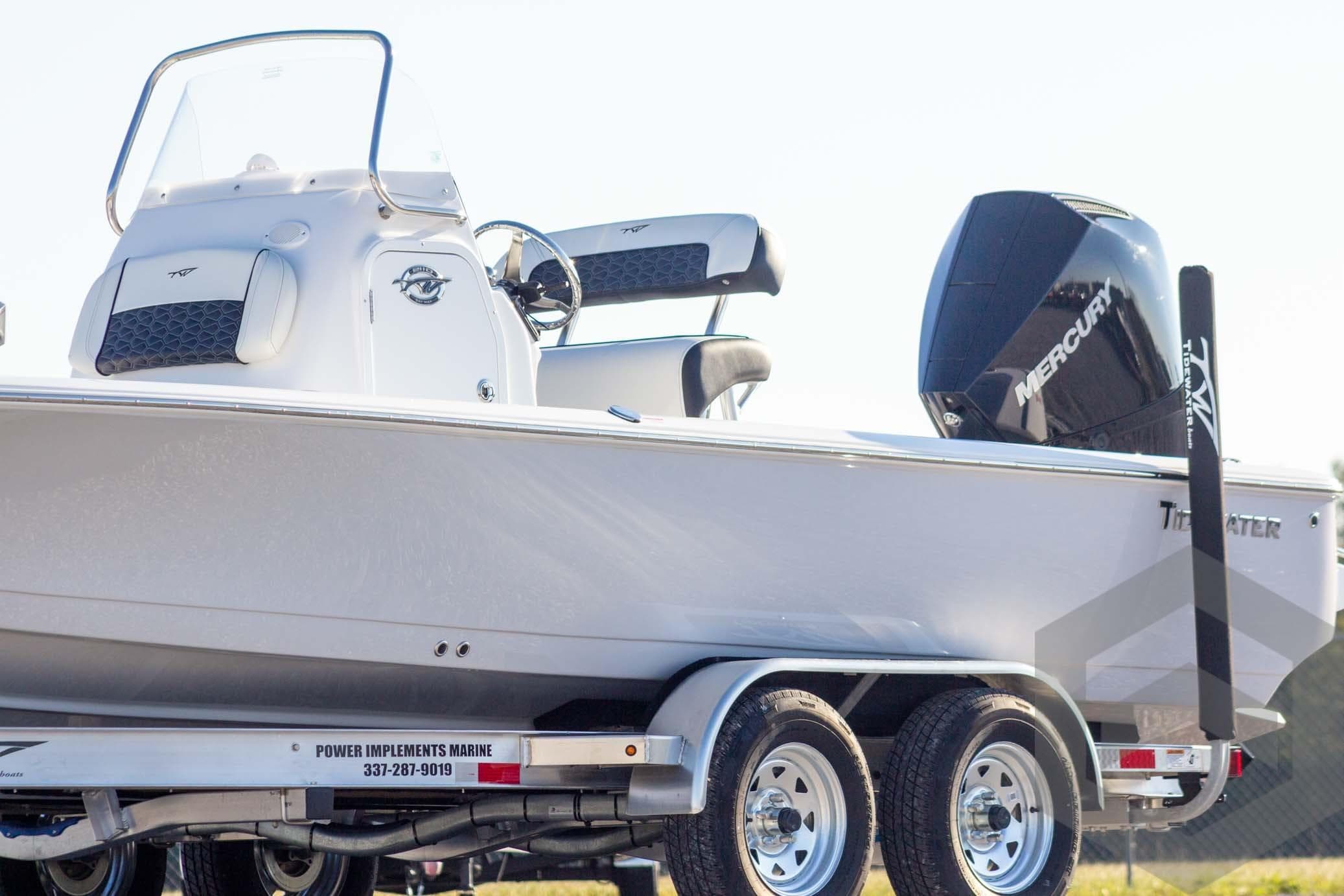 2026 Tidewater 2110 Bay Max boat on trailer with Mercury engine.