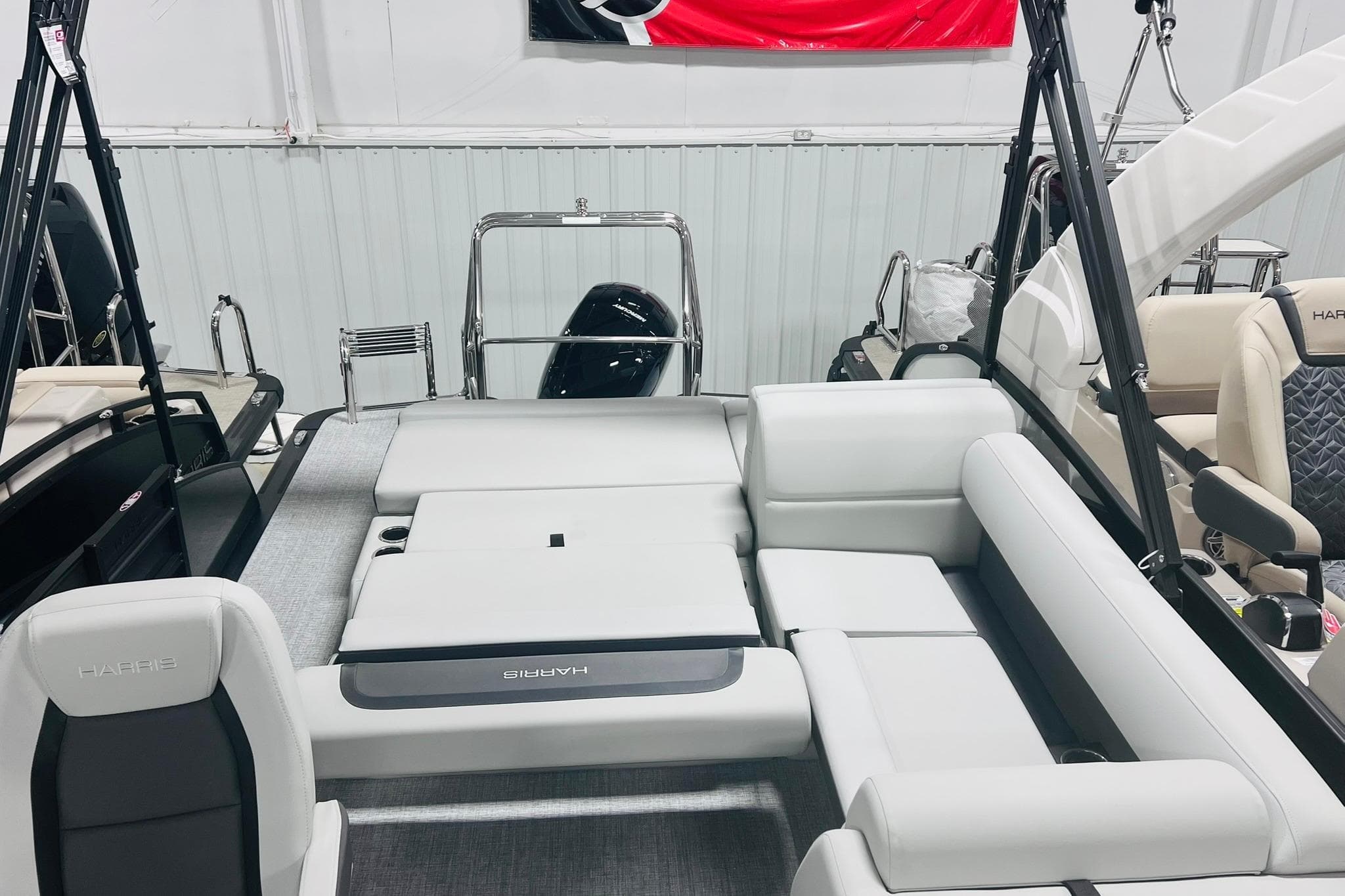 2025 Harris Cruiser 230 interior with luxurious seating and modern design.