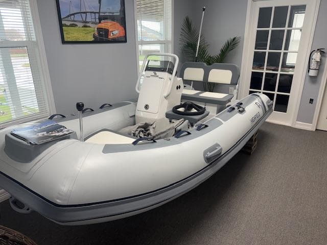 2025 Highfield Classic 340 inflatable boat displayed indoors.
