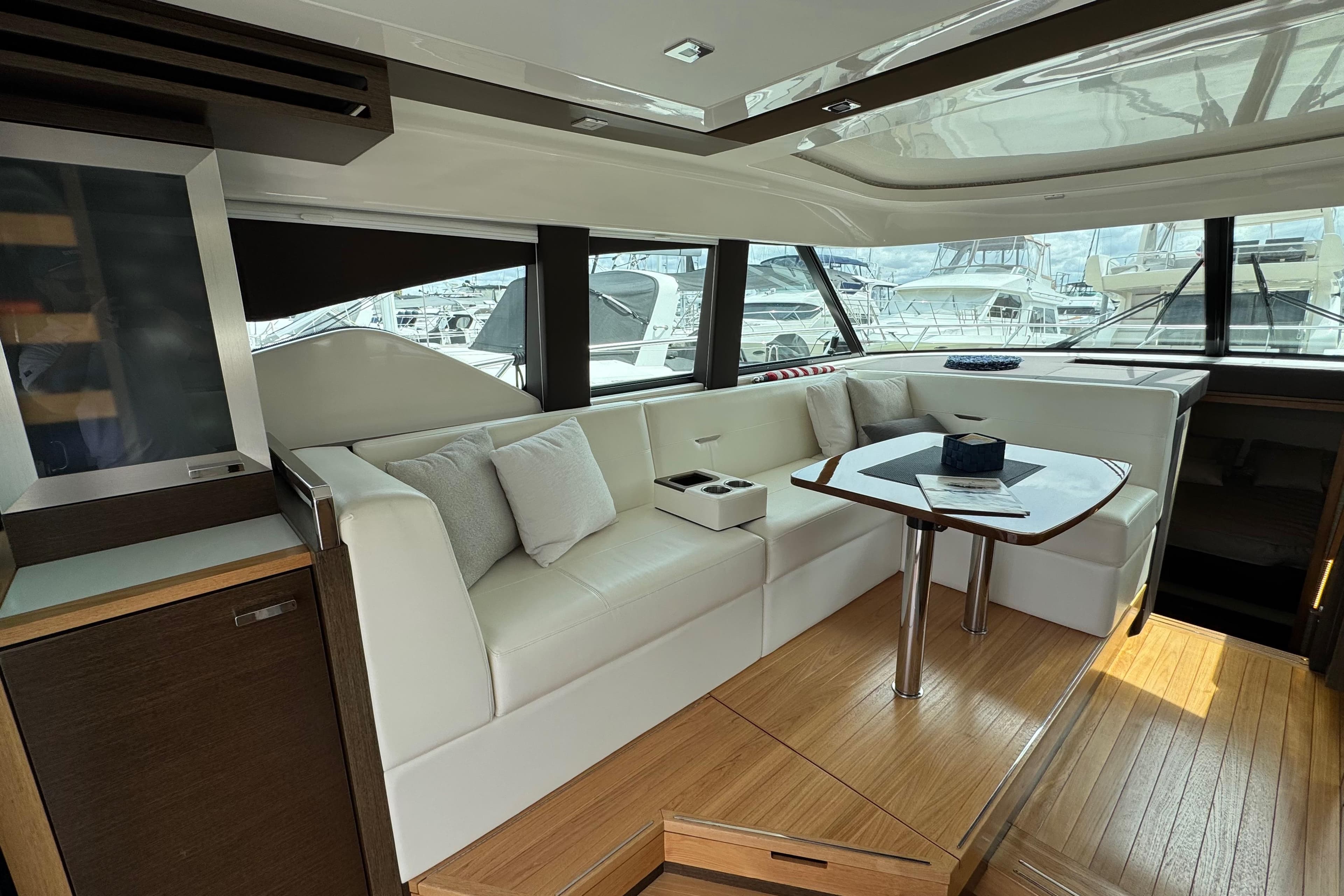 Luxurious interior of 2018 Tiara Yachts C44 Coupe with elegant seating and modern design.