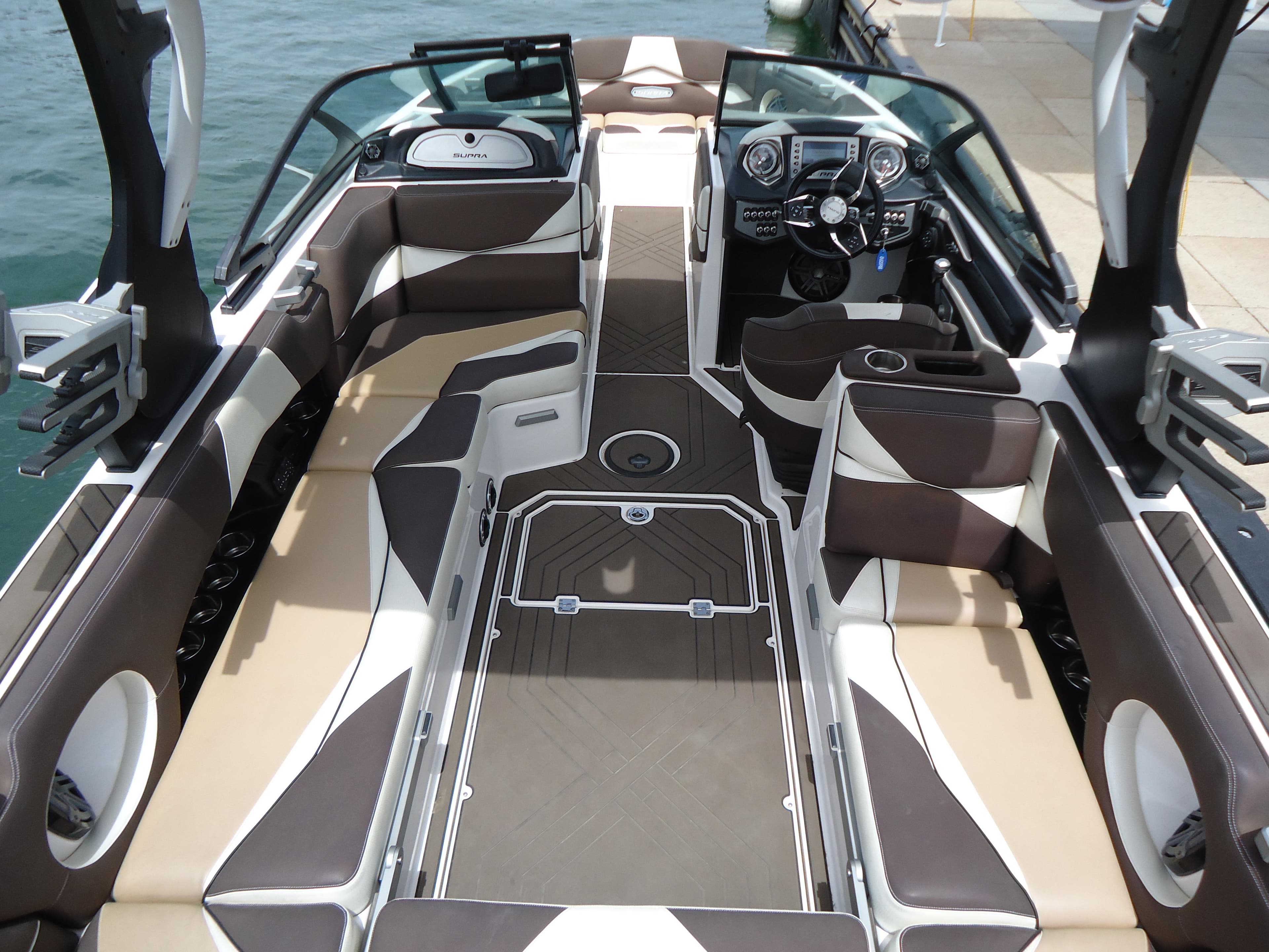 2018 Supra SL boat interior with modern design and spacious seating.