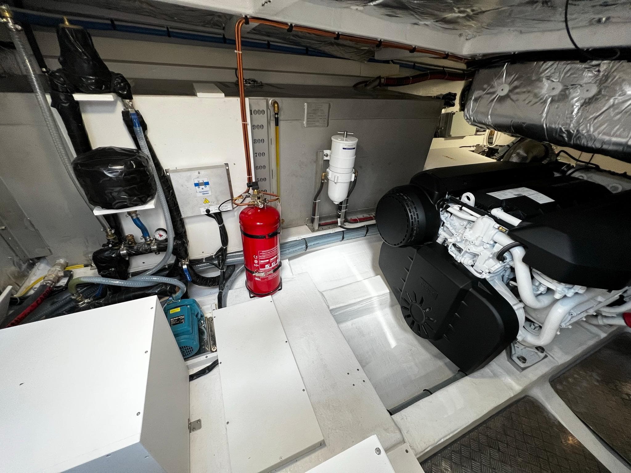 Engine room of 2023 Pardo Yachts 50 with modern equipment.