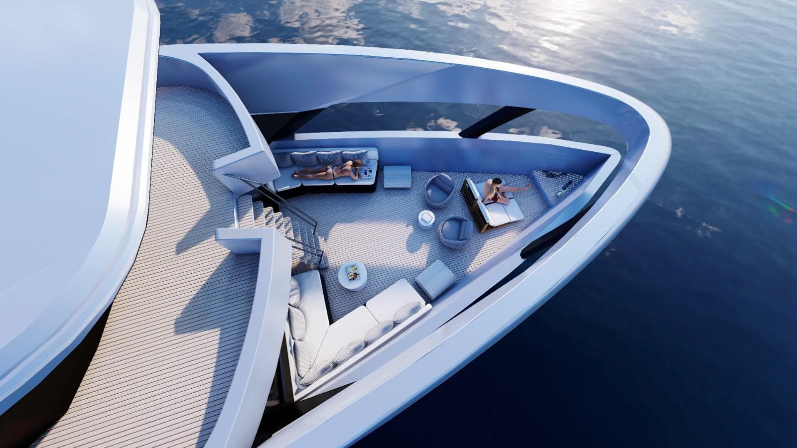 Luxury yacht Naval Yachts LXT140, 2027, featuring stylish deck and lounge area.