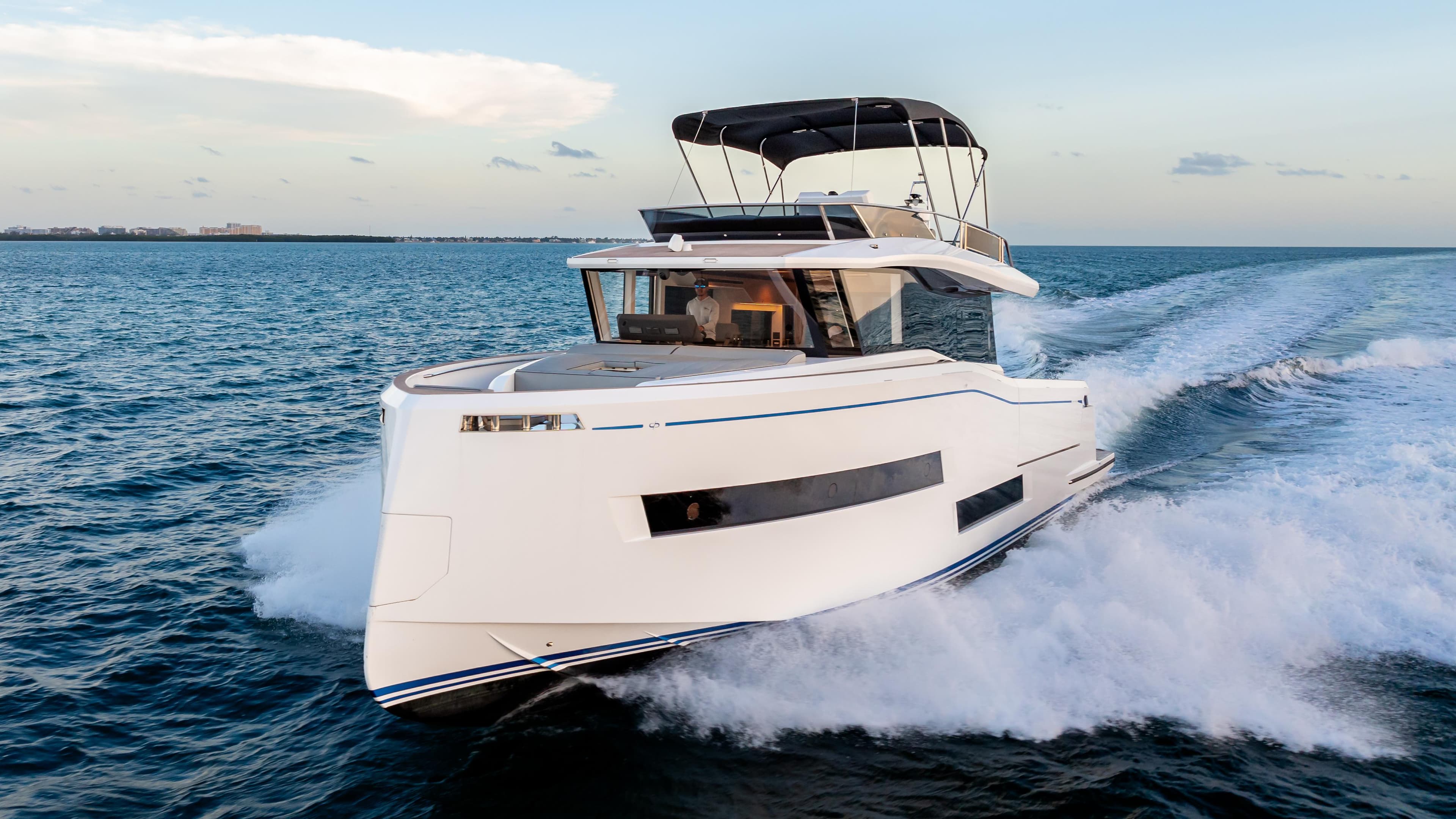 2024 Pardo Yachts E60 cruising on open water, showcasing sleek design and luxury features.