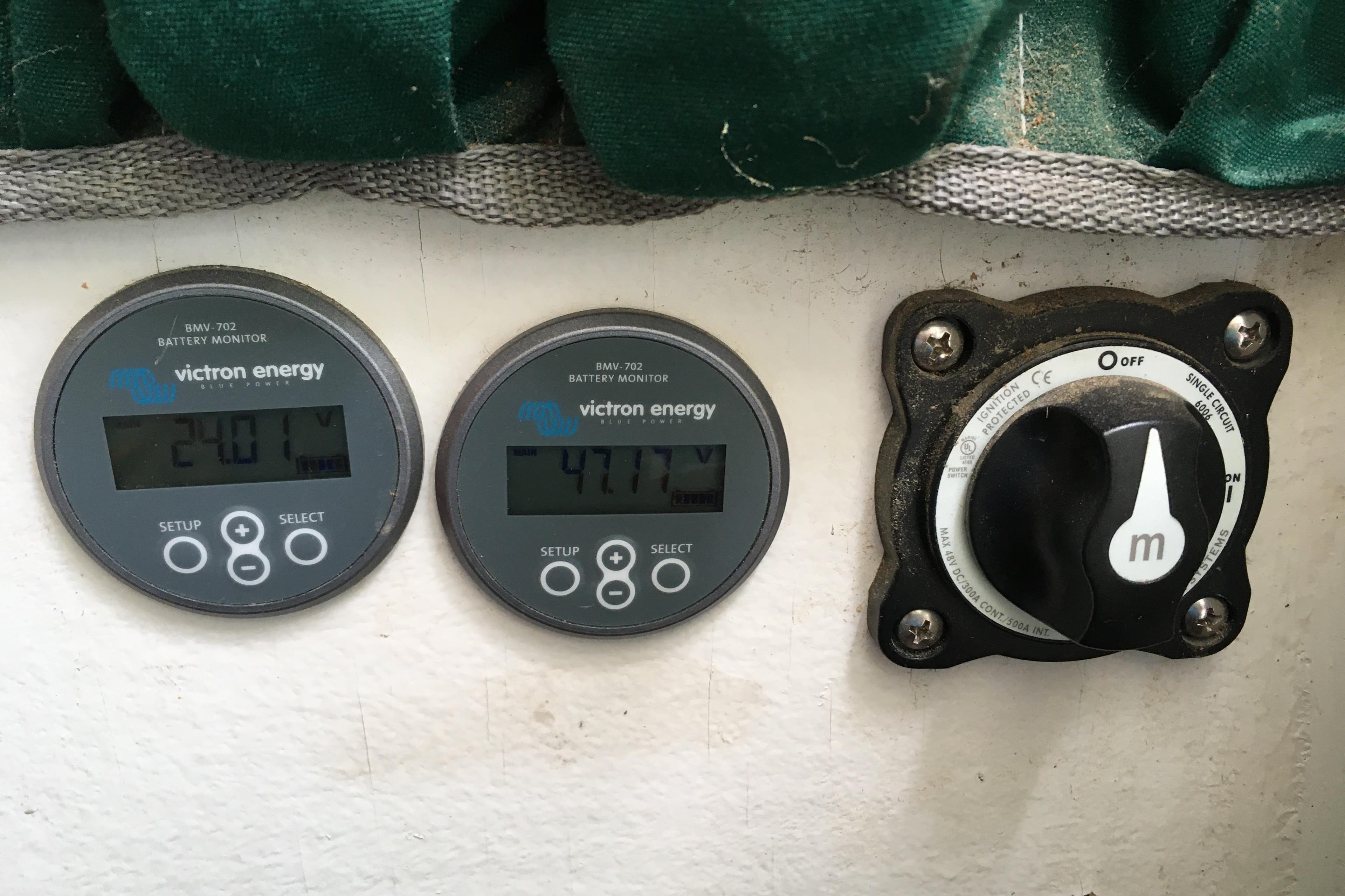 Victron Energy battery monitors and switch on a 1996 Wylie 30 boat.