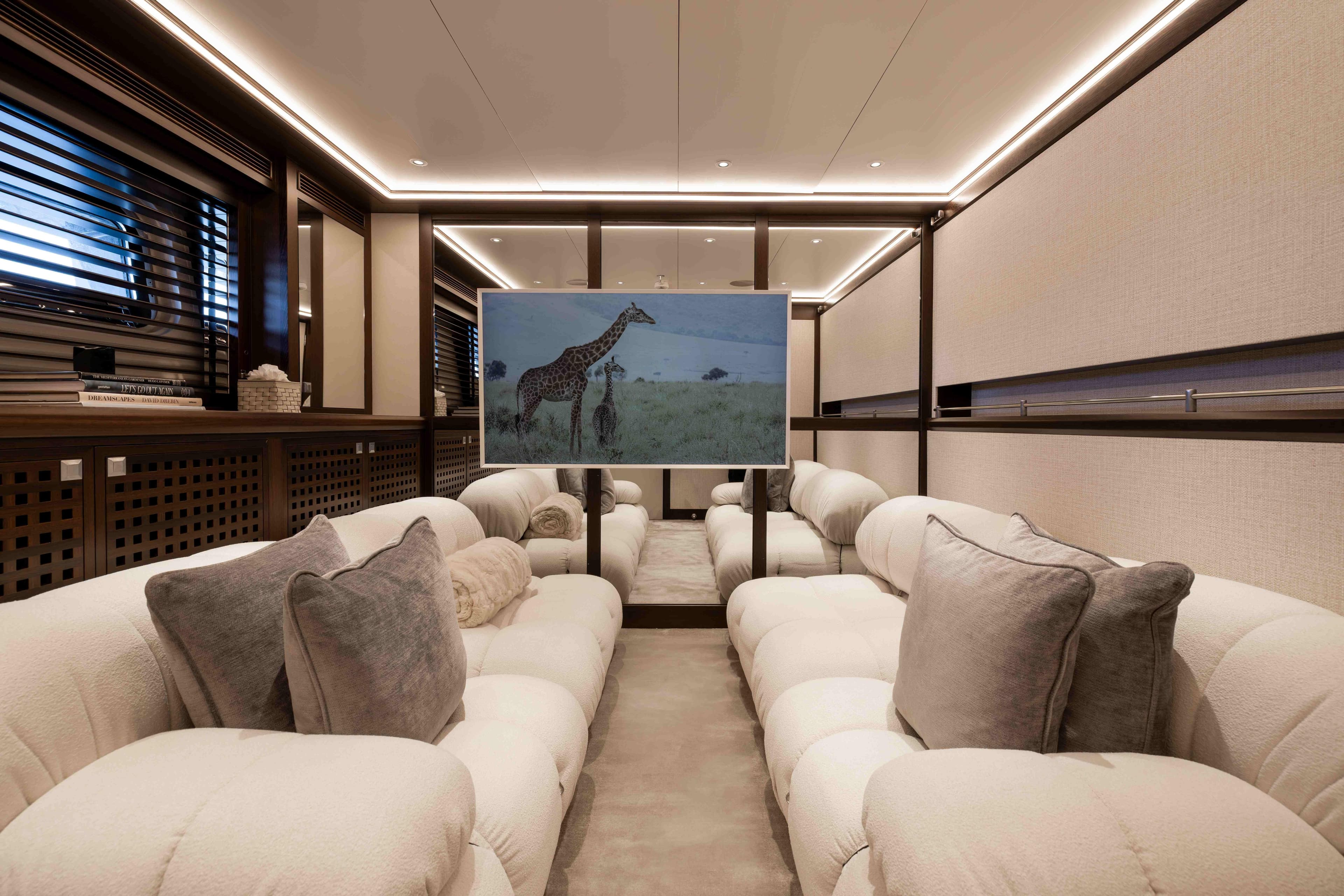 Luxurious interior of 2006 Alloy Yachts AY32 with plush seating and elegant decor.