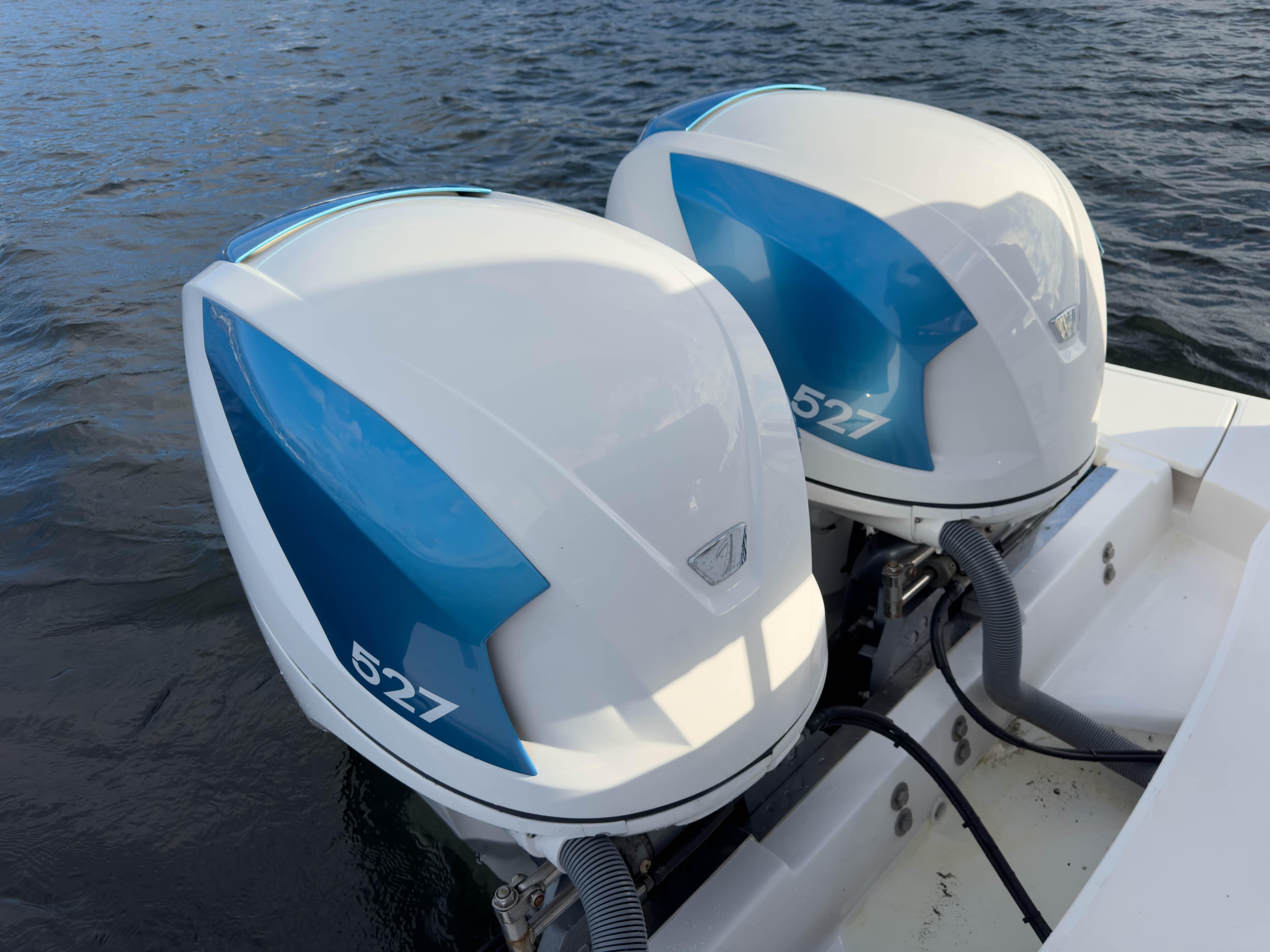 Twin 527 outboard engines on a 2020 Tiara Sport 38 LS boat.