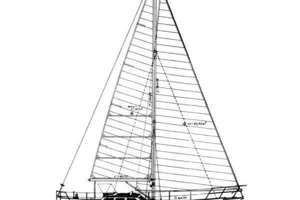 Schematic drawing of a 1995 Belliure 41 sailboat, showcasing its detailed sail plan.