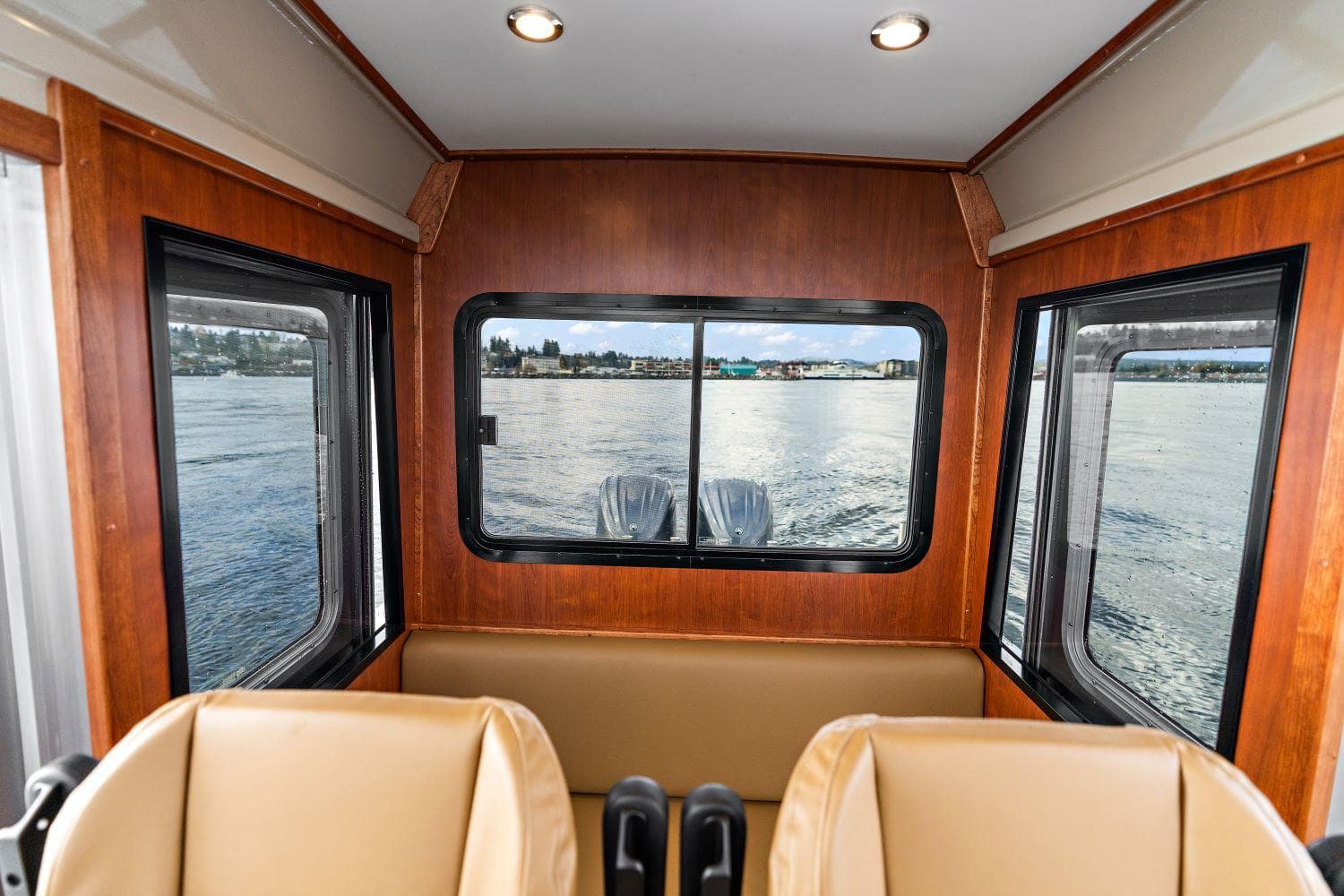 Interior of 2021 EagleCraft 29 Walkaround with water view.