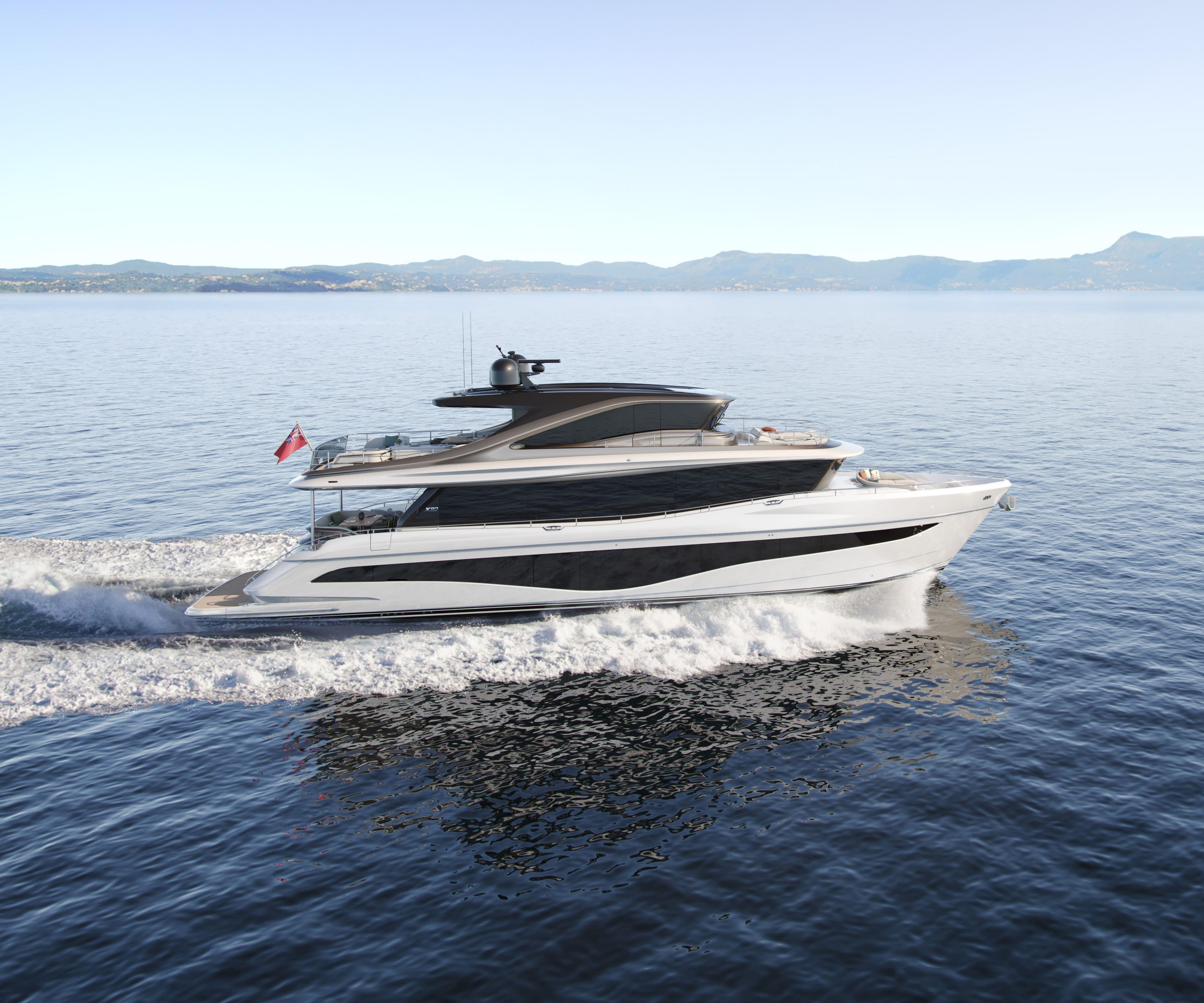 Luxury 2025 Princess X80 yacht cruising on open water.