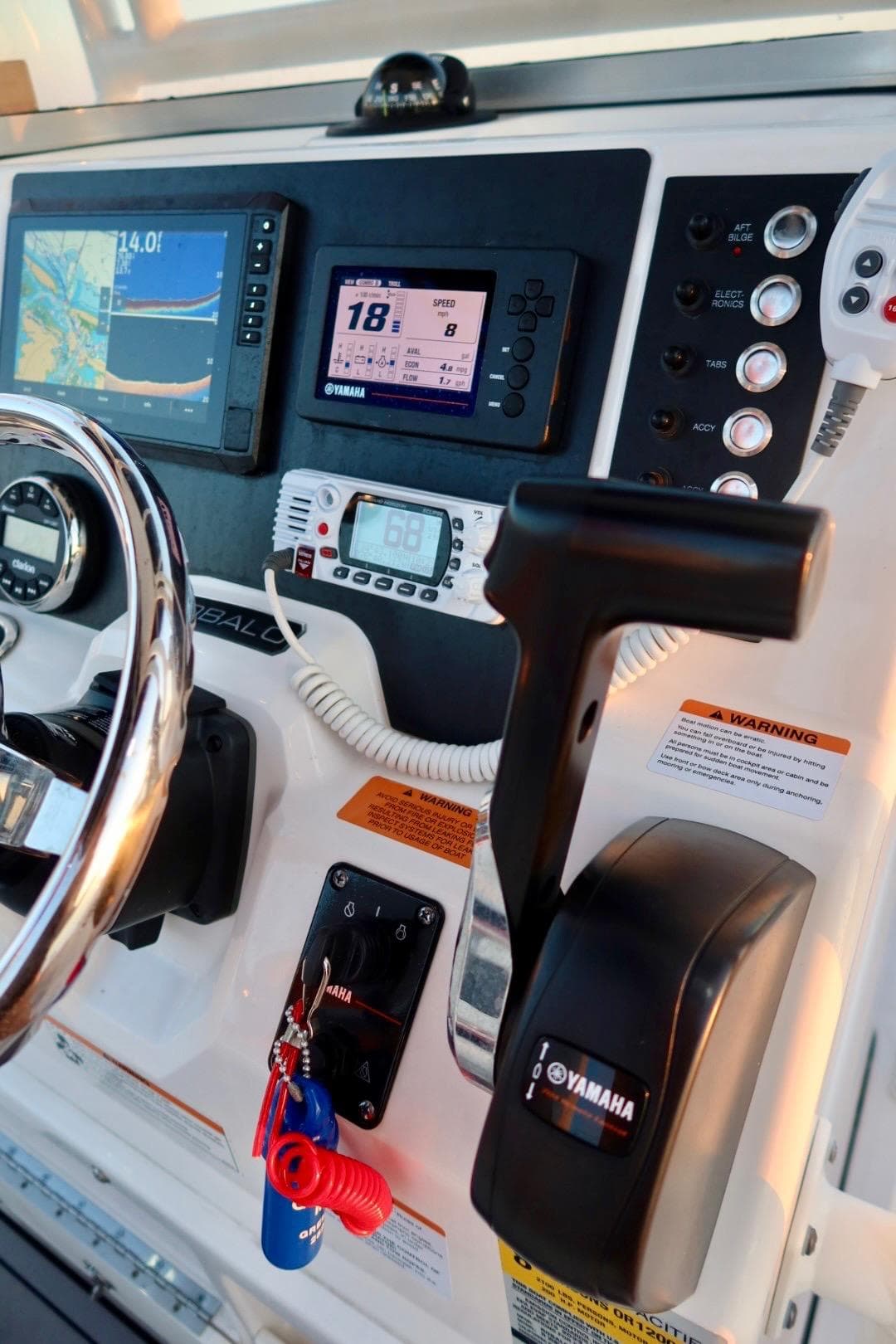 2023 Robalo R200 Center Console dashboard with Yamaha controls and navigation displays.