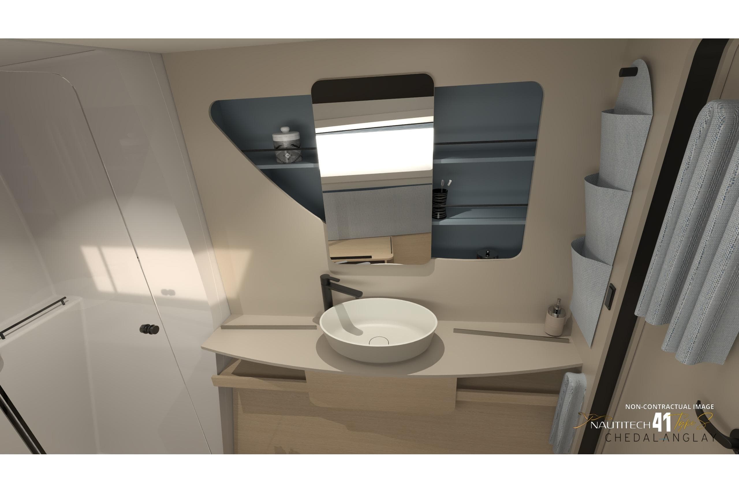 Modern bathroom in Nautitech 41 Type S, year 2026.