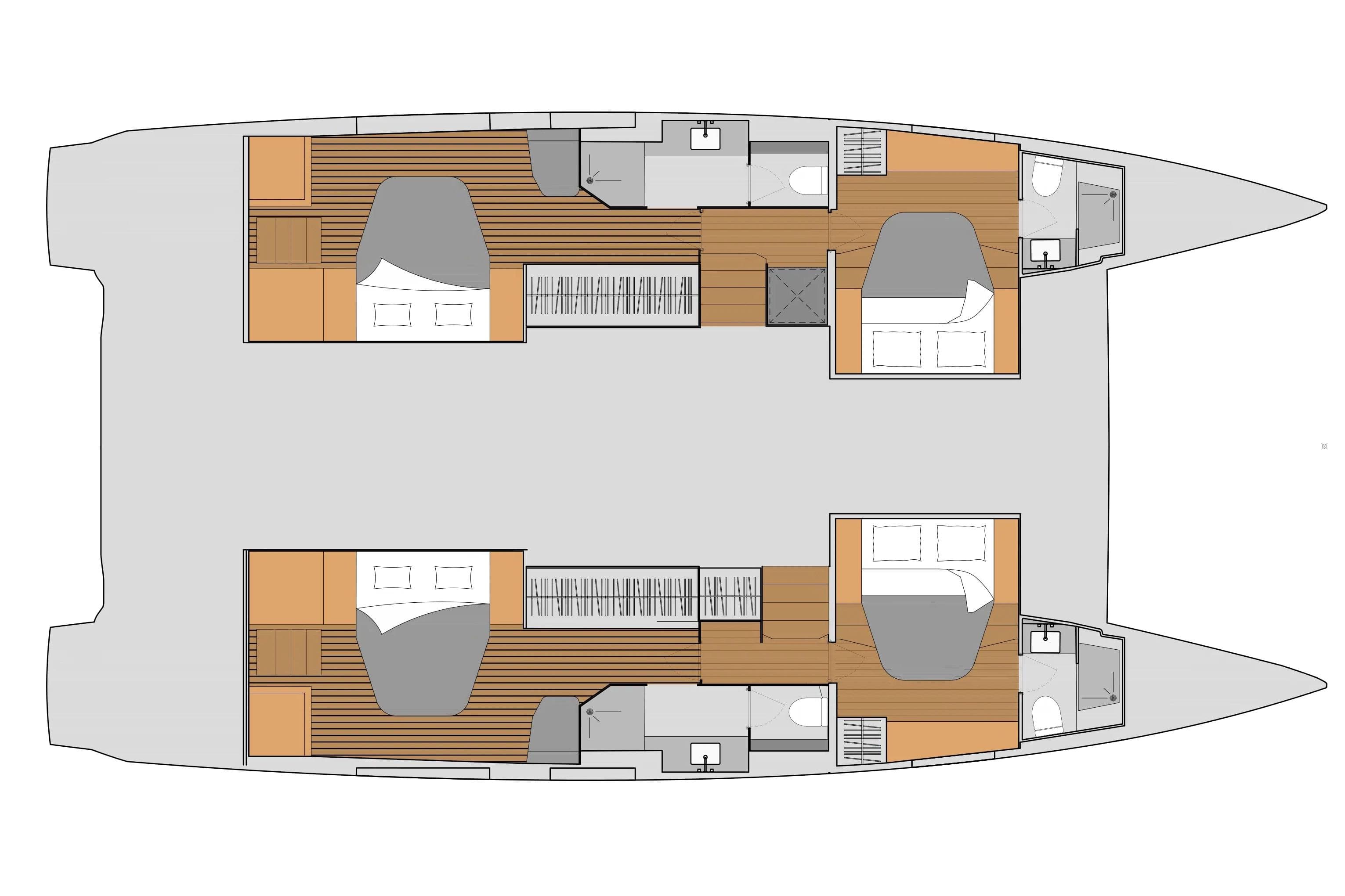 Manufacturer Provided Image: 2026 Fountaine Pajot Aura 51 Catamaran floor plan with spacious cabins and modern layout.
