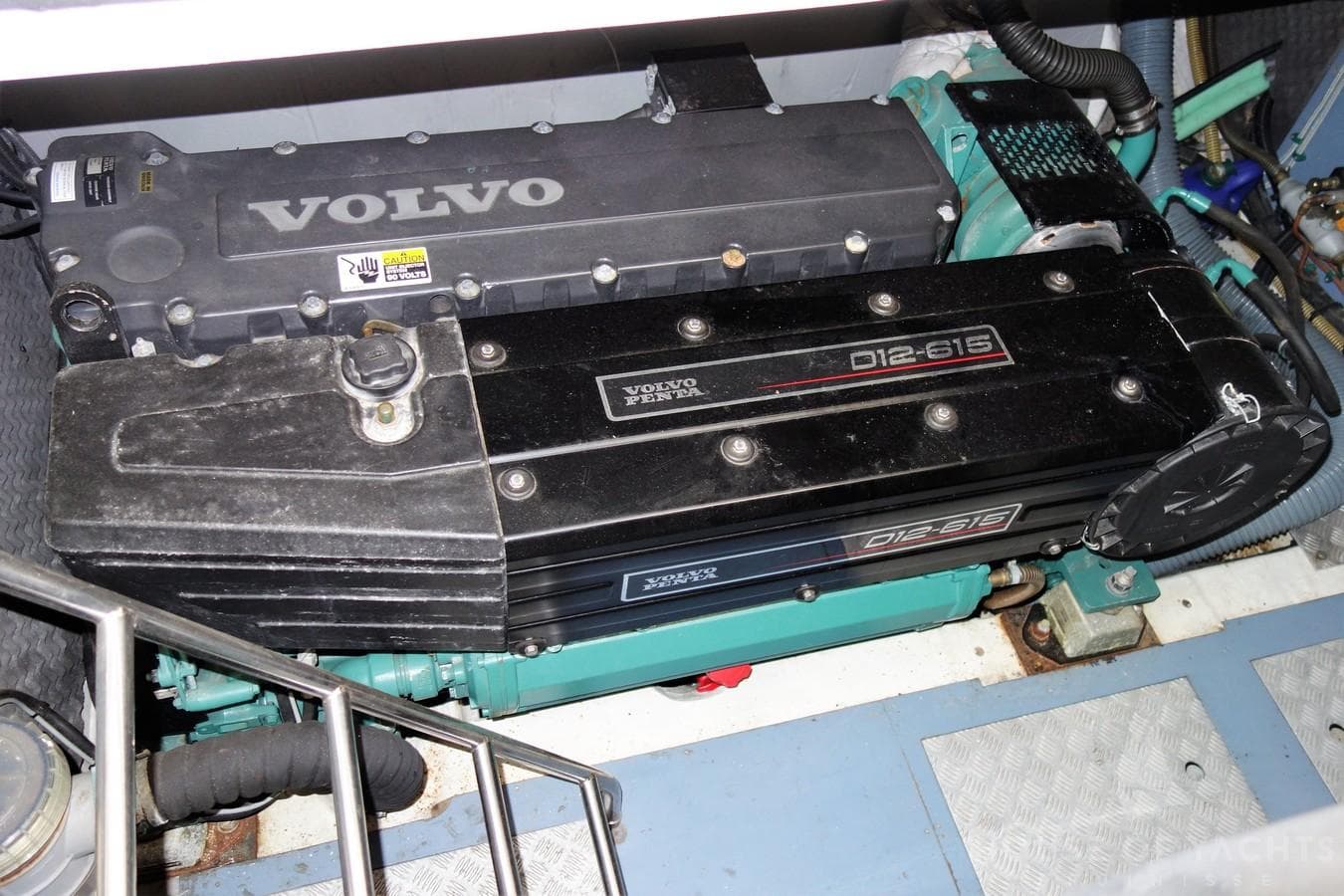 Volvo Penta engine in a 1996 Princess V52 yacht, showcasing model D12-615.