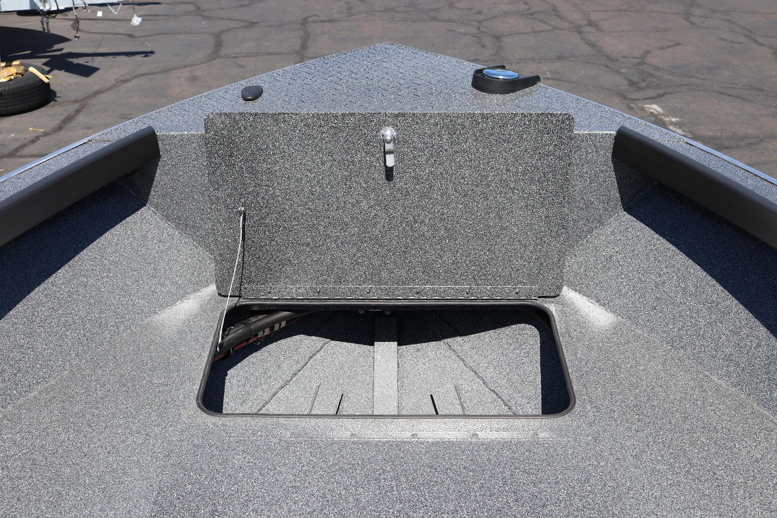 2025 Alumaweld Free Drifter 20 boat interior with open storage compartment.