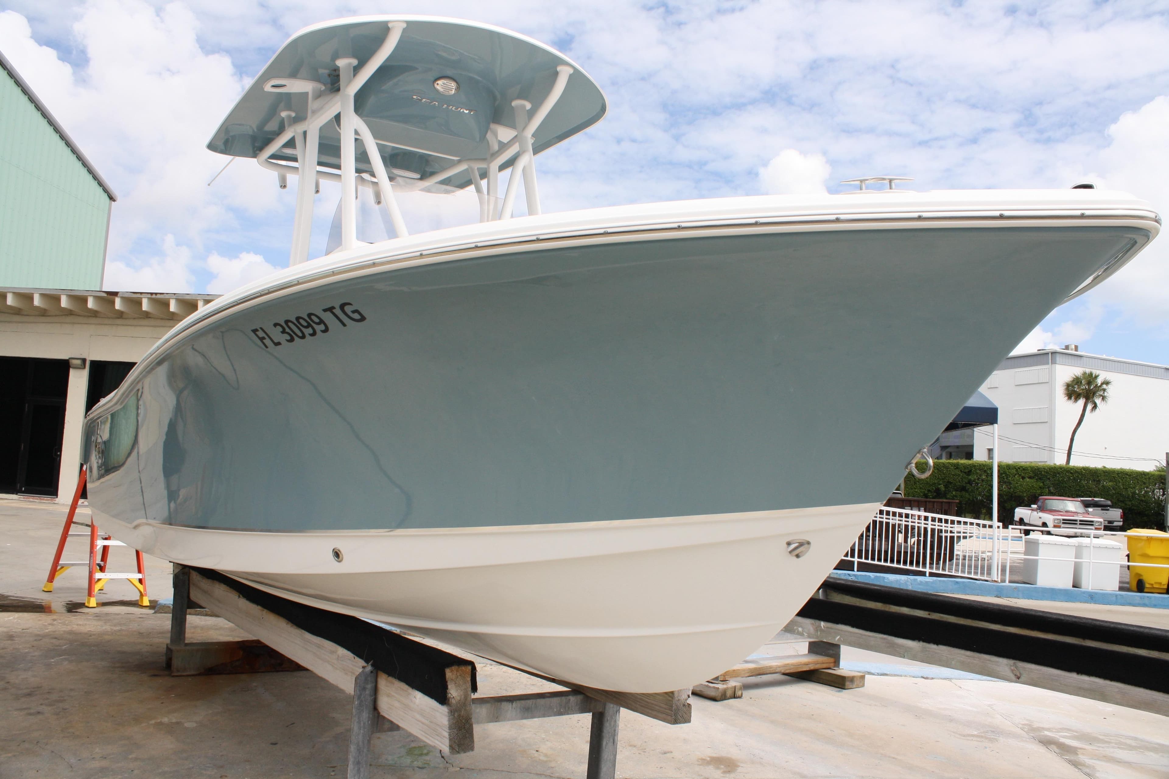 2022 Sea Hunt Ultra 219 boat on display, showcasing sleek design and modern features.