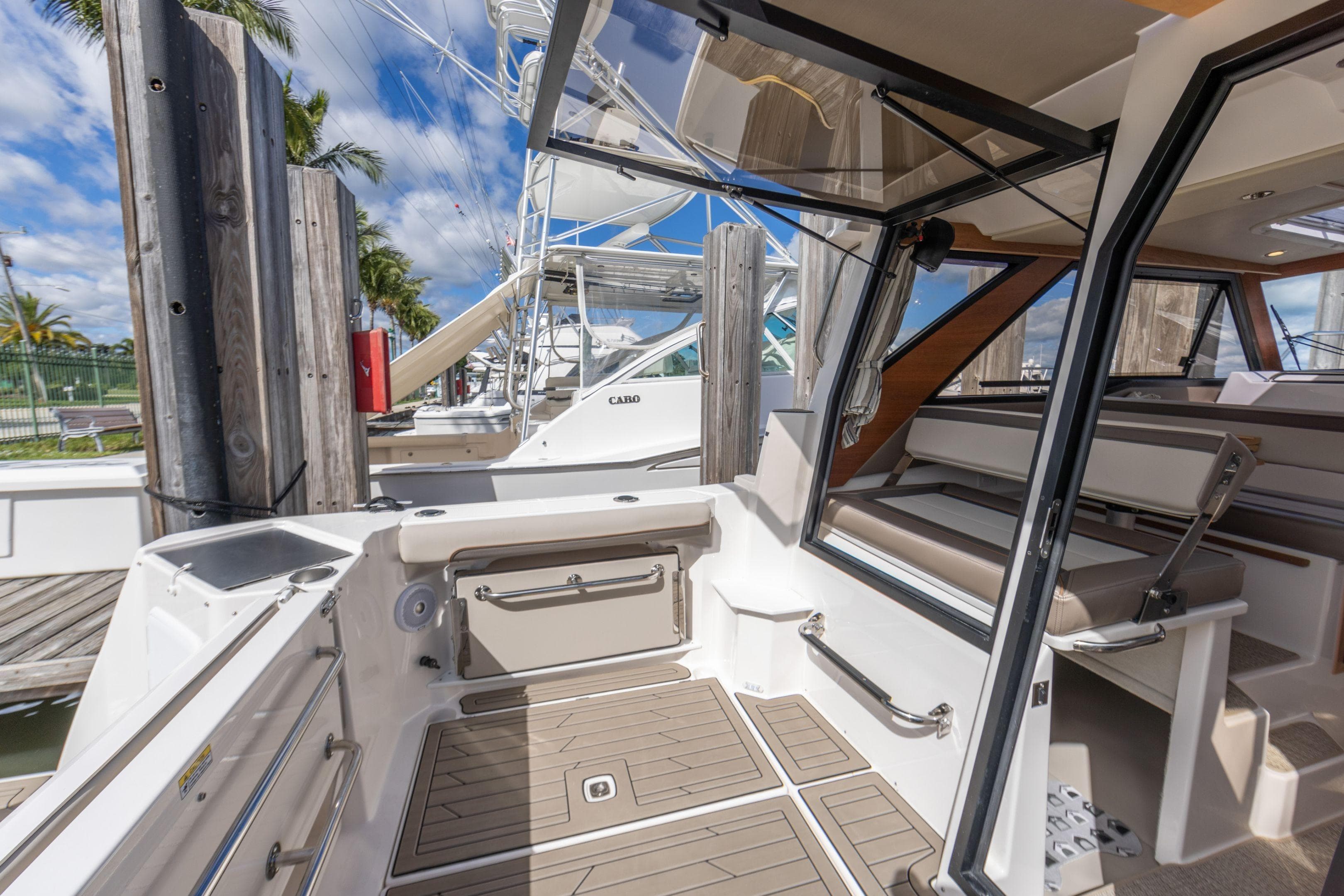 2026 Cutwater C-288 Coupe boat interior with open cockpit and seating area.