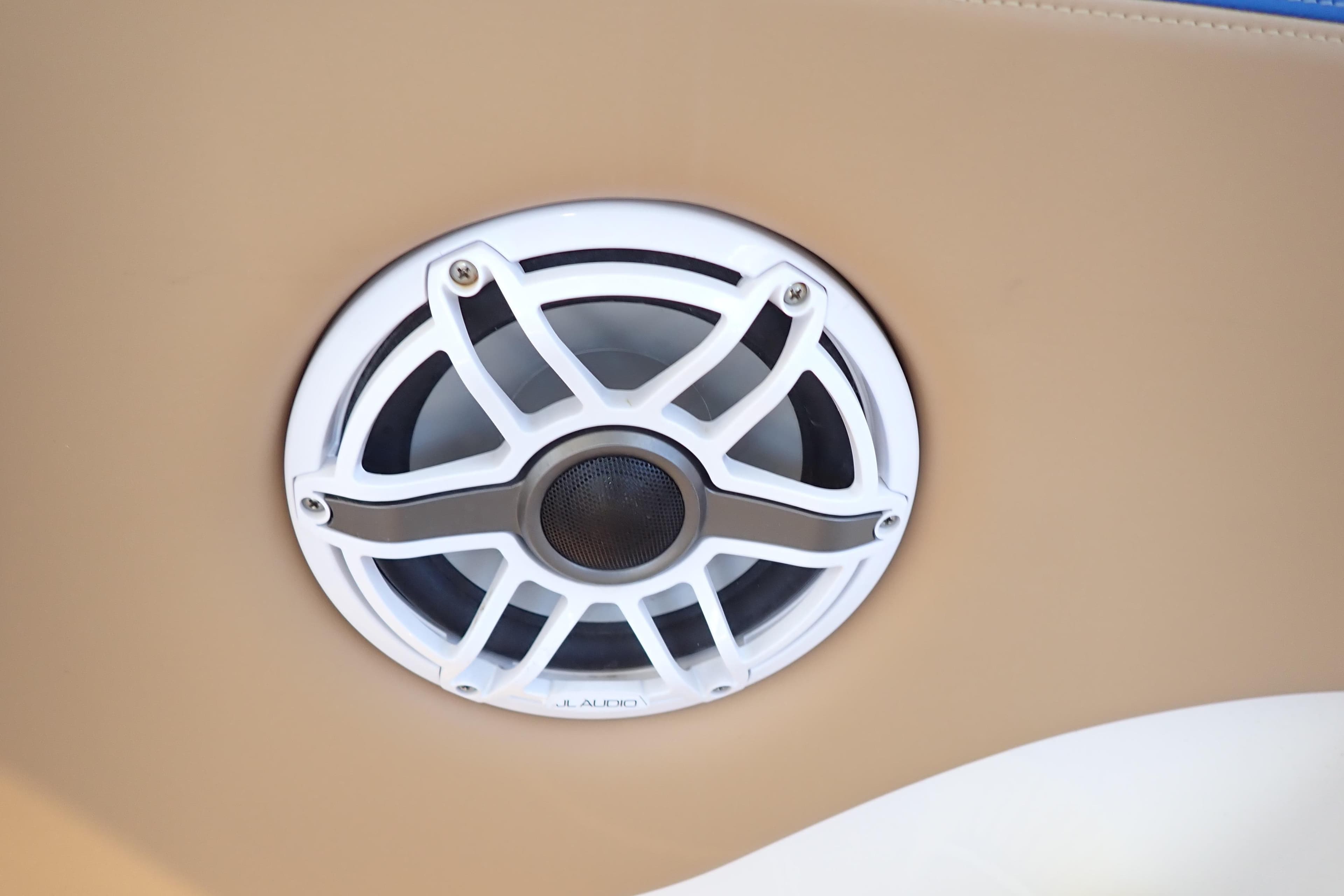 Speaker on 2022 Deep Impact 369 Sport boat, featuring JL Audio design.