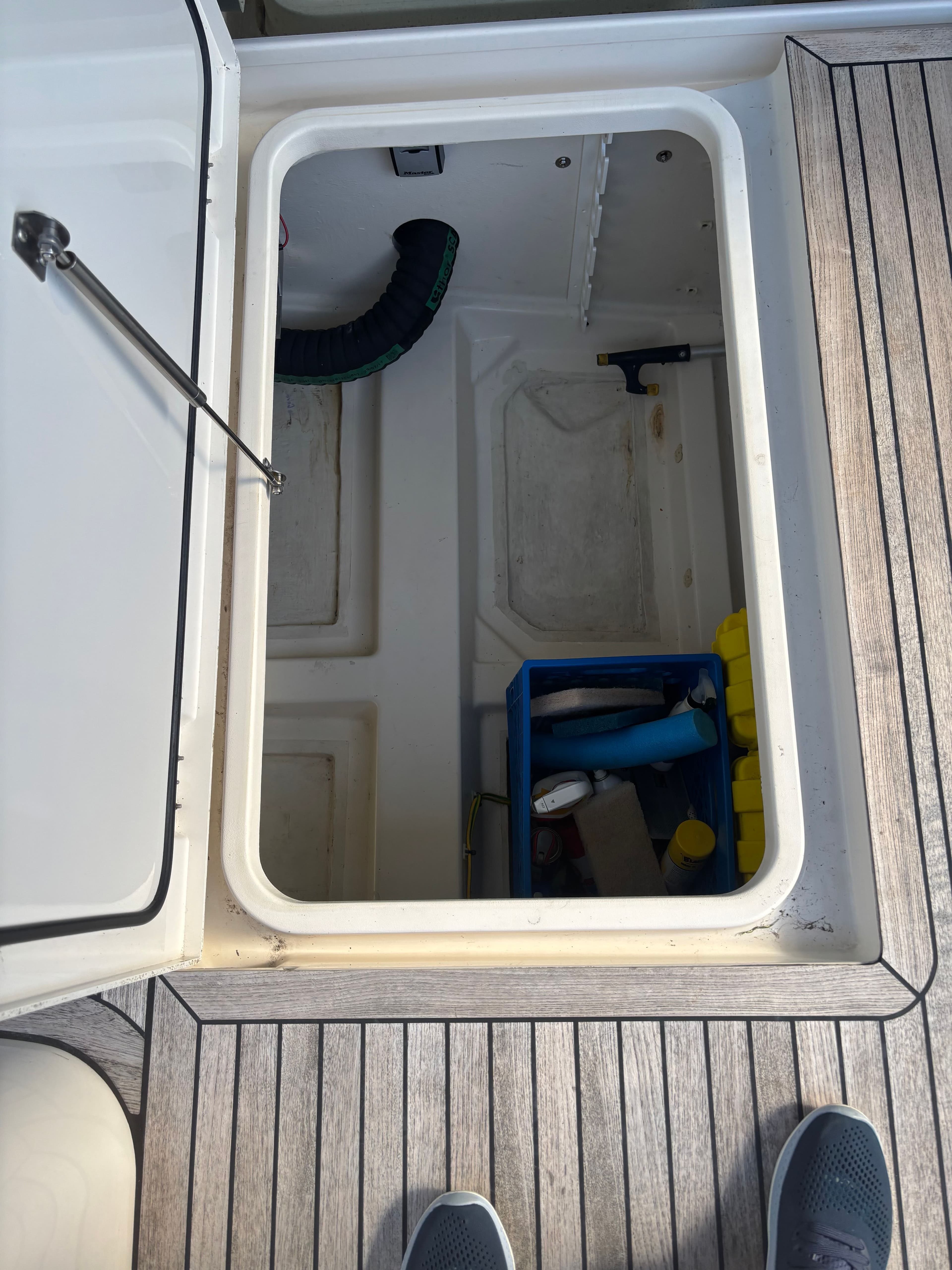 Storage compartment in Greenline 40 boat, year 2019.