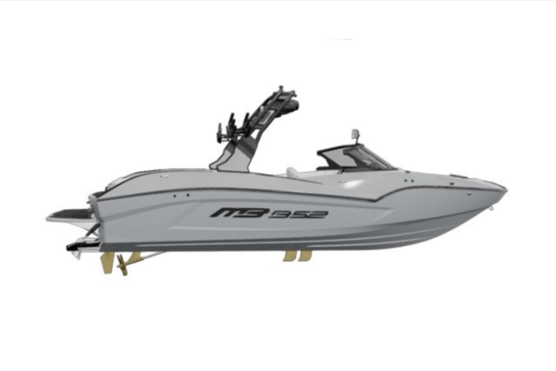 2026 MB B52 23 Alpha boat, sleek design, side view, white hull, modern features.